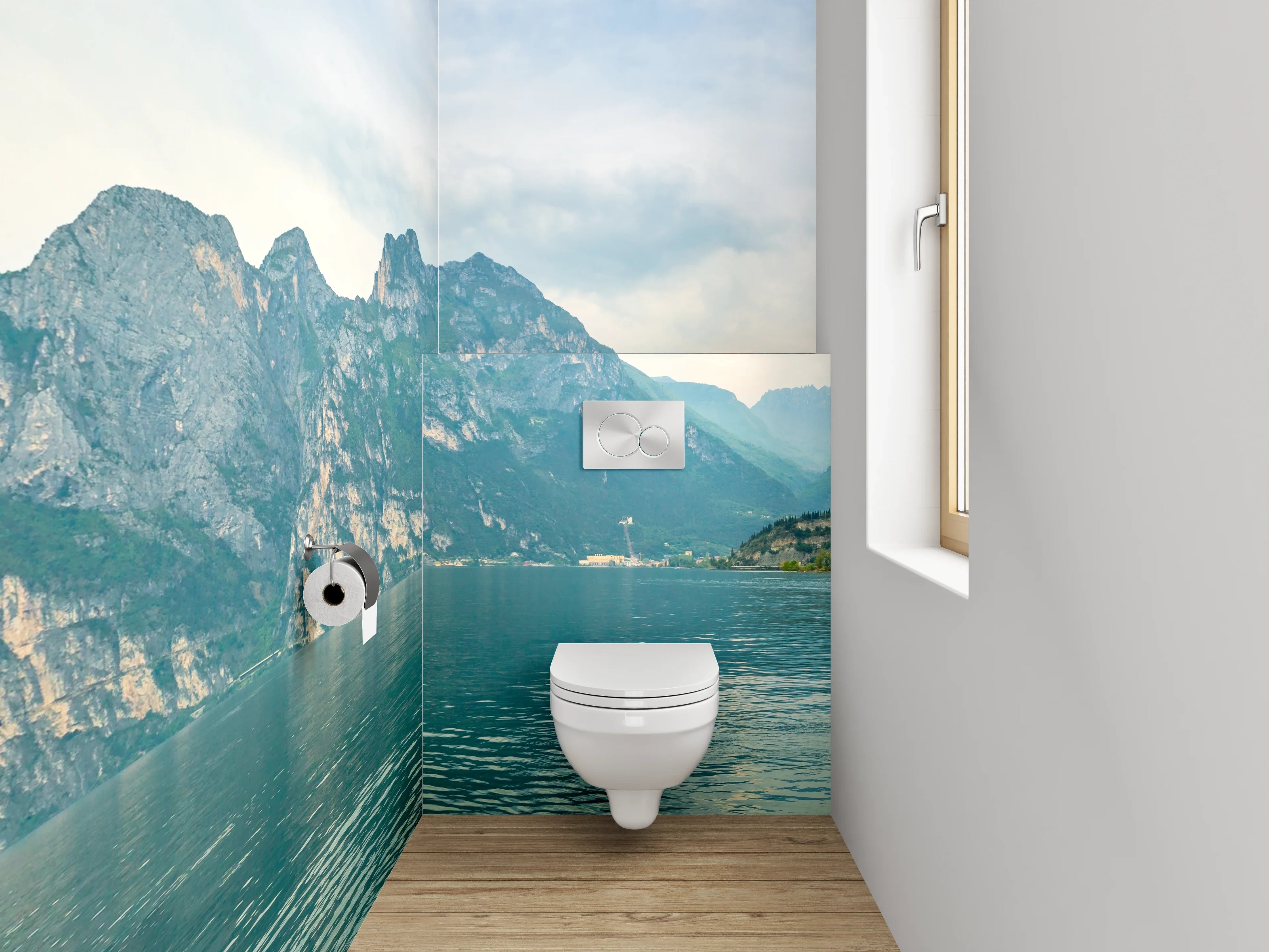 WC-Rückwand - Panorama Gardasee Berge Wolken