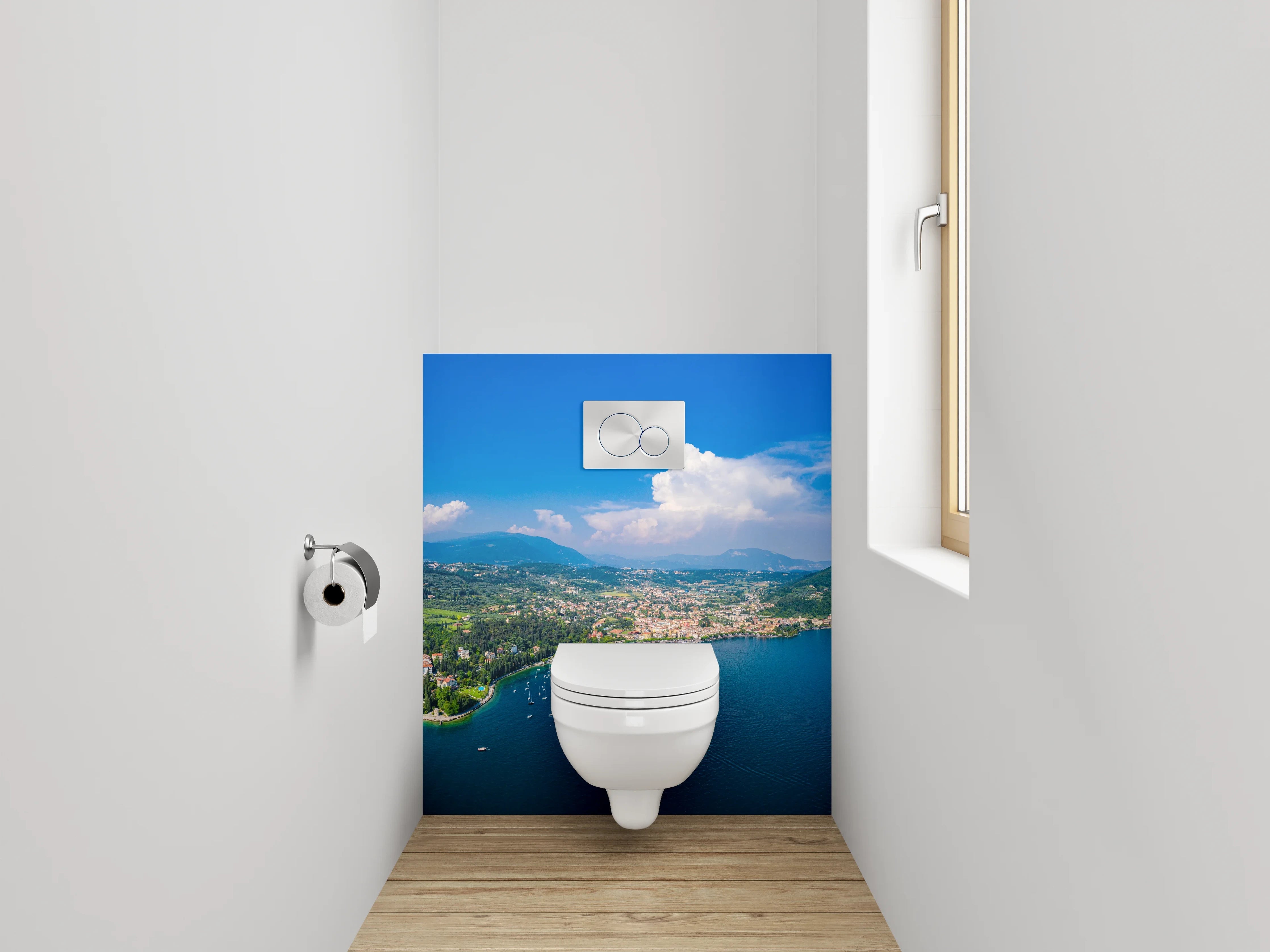 WC-Rückwand - Panorama Gardasee Küste Luftaufnahme