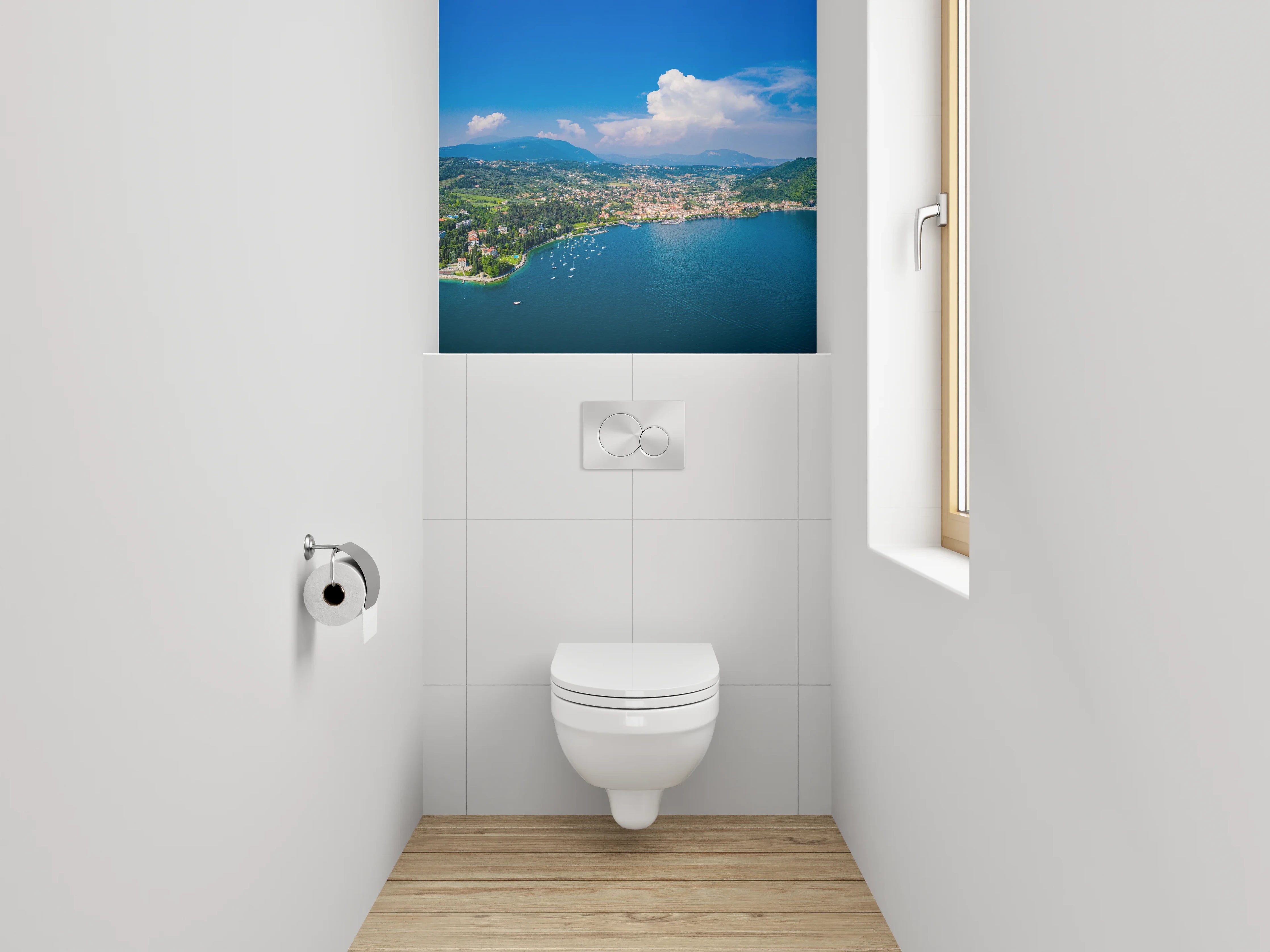 WC-Rückwand - Panorama Gardasee Küste Luftaufnahme
