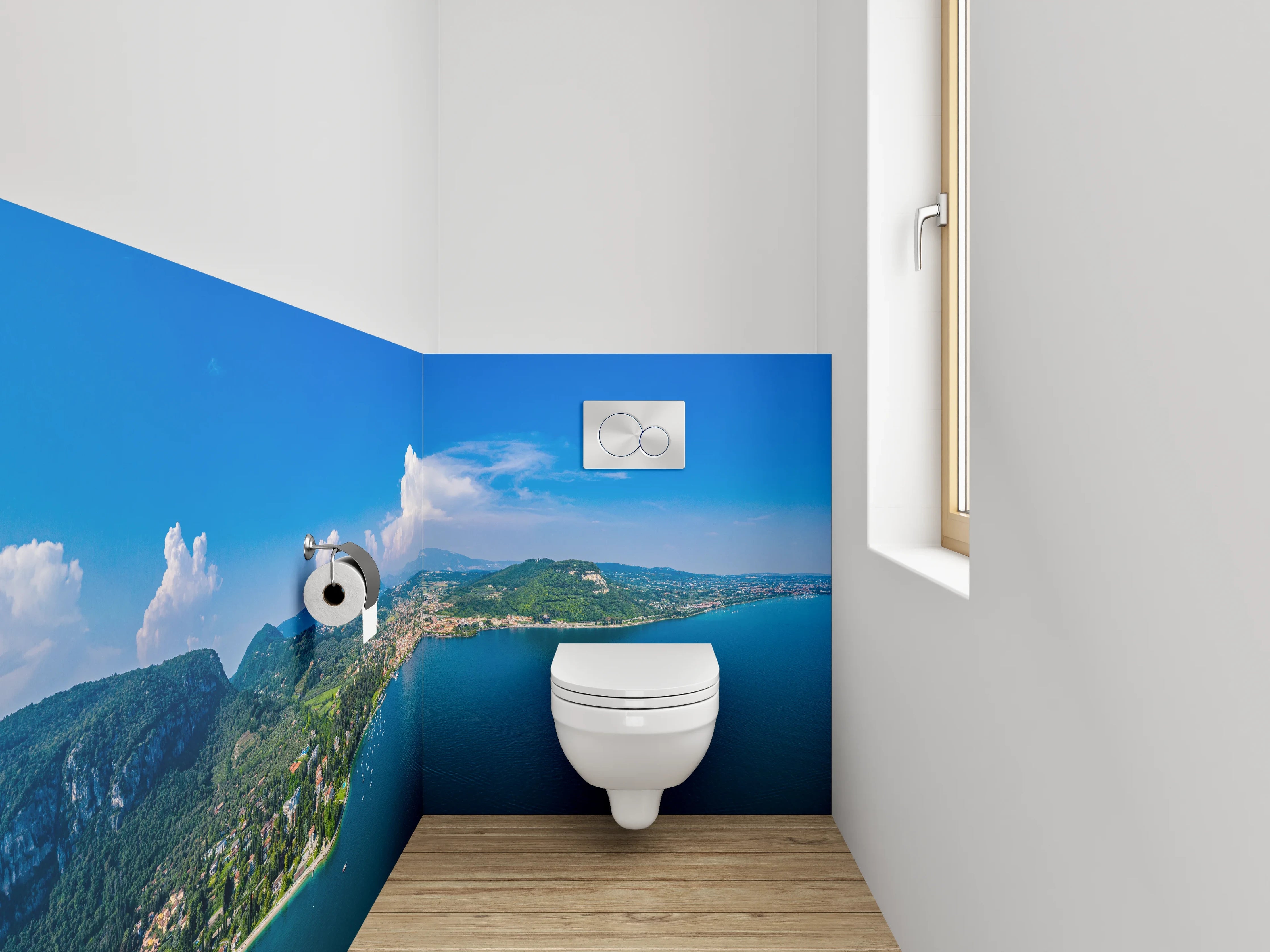WC-Rückwand - Panorama Gardasee Küste Luftaufnahme