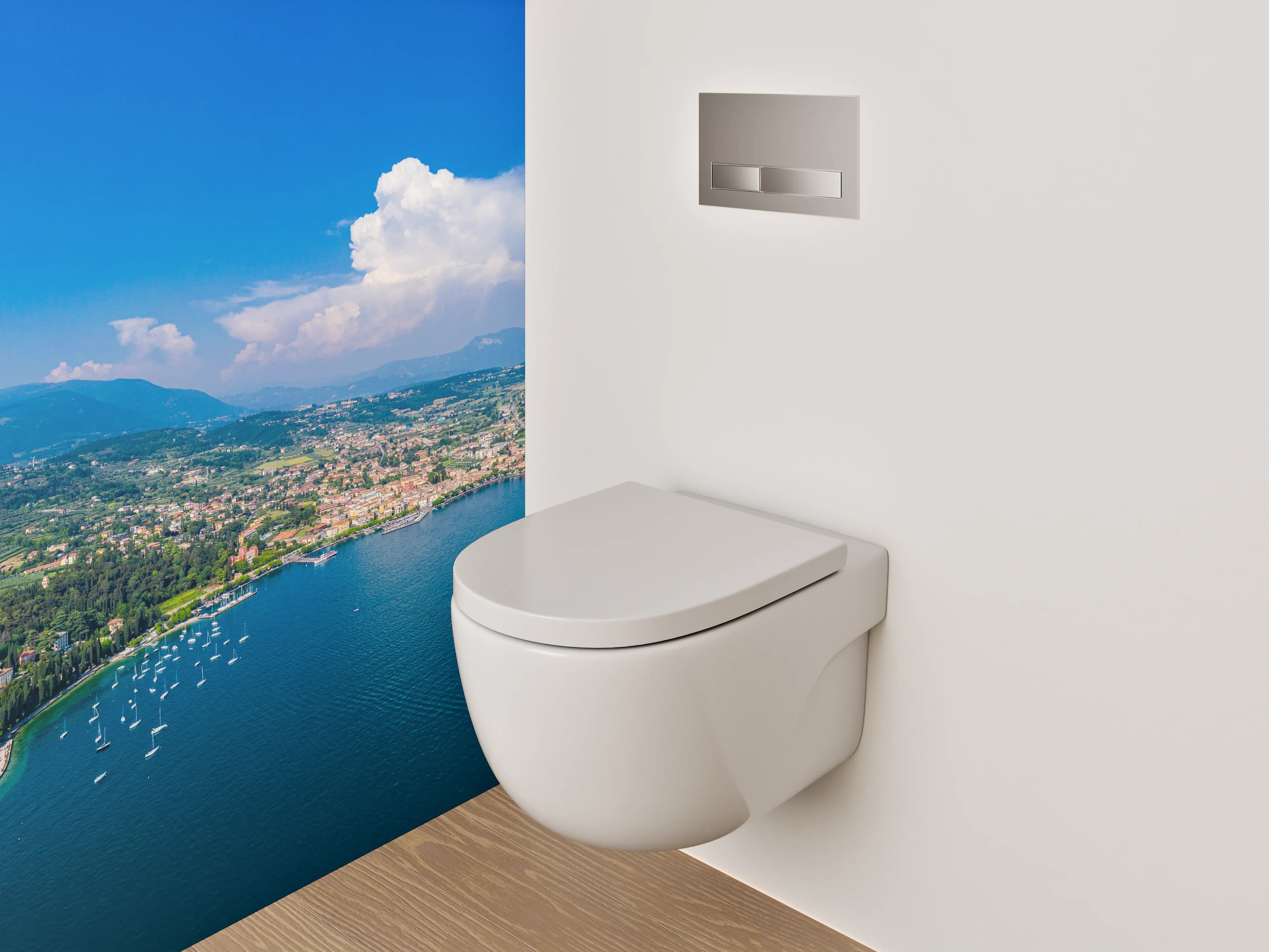 WC-Rückwand - Panorama Gardasee Küste Luftaufnahme