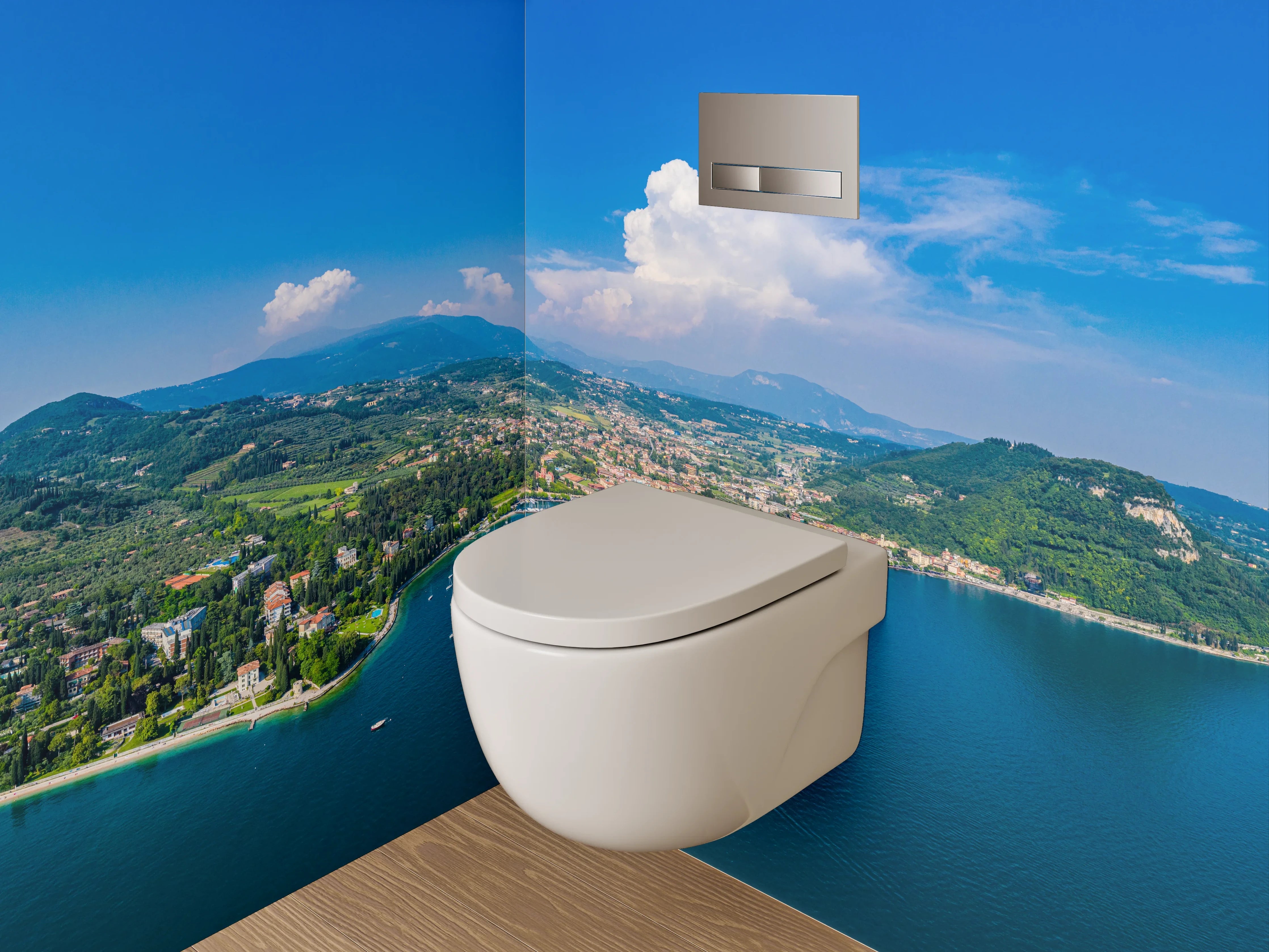 WC-Rückwand - Panorama Gardasee Küste Luftaufnahme