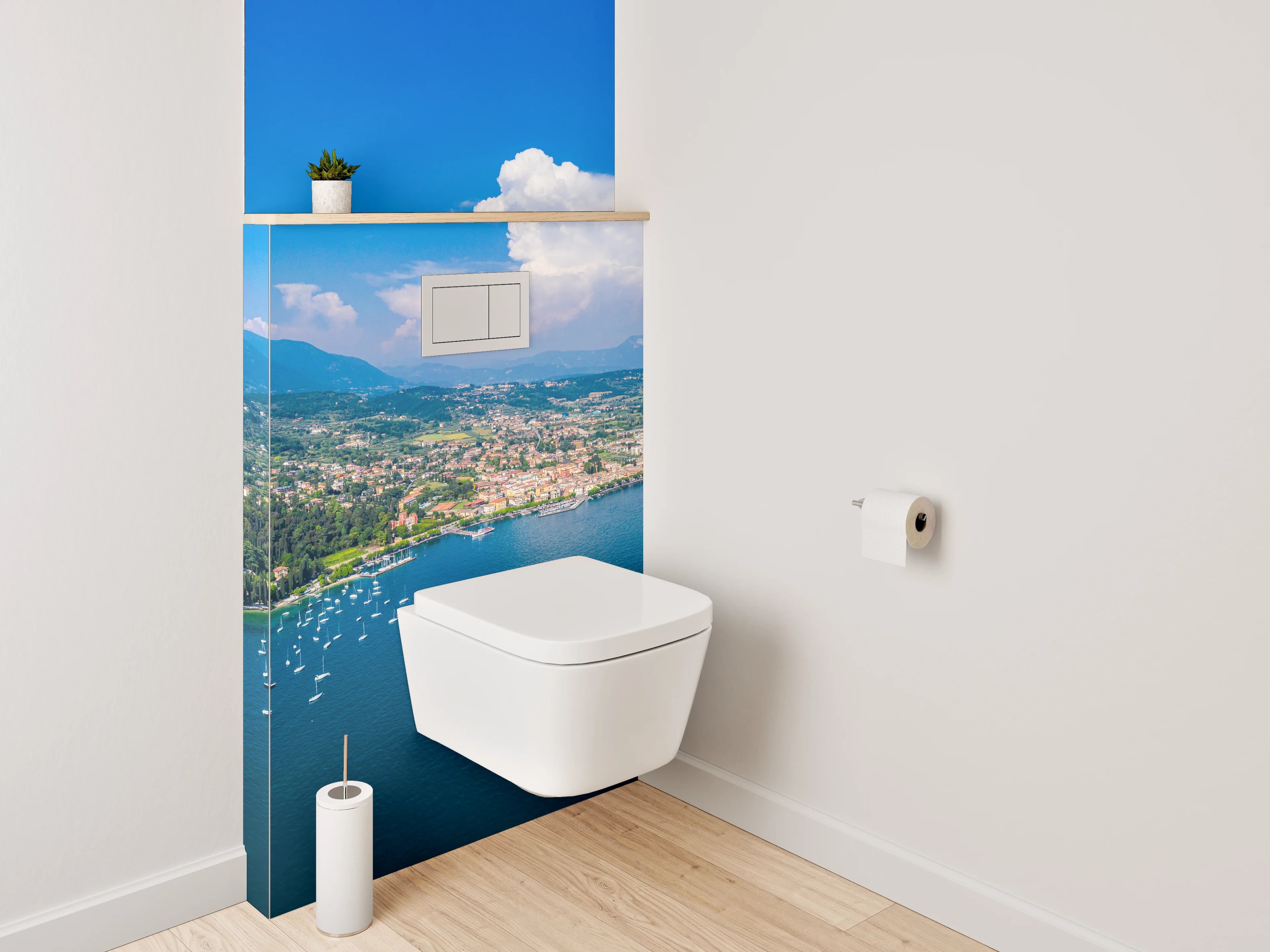 WC-Rückwand - Panorama Gardasee Küste Luftaufnahme