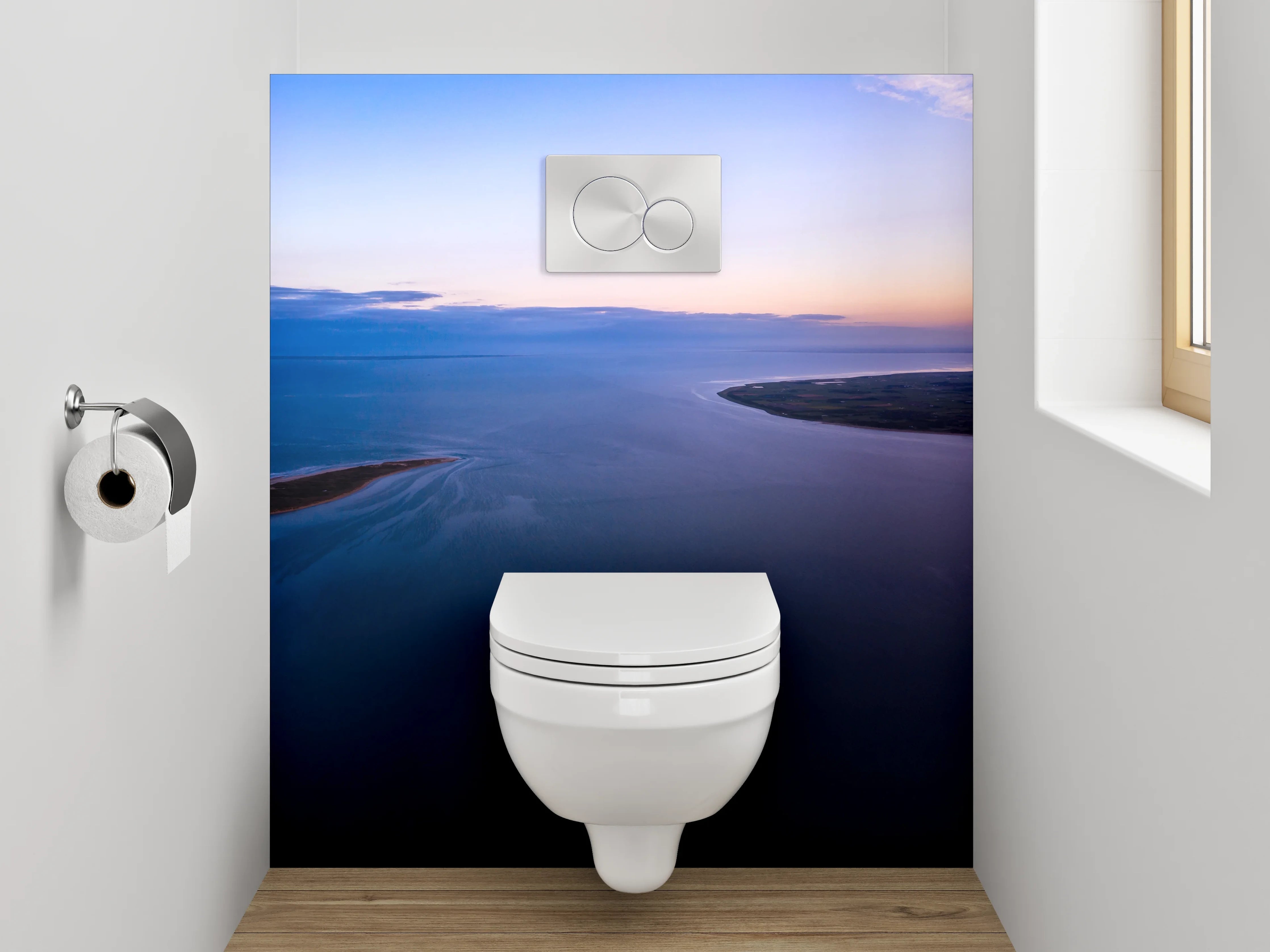 WC-Rückwand - Panorama Insel und Meer bei Sonnenuntergang