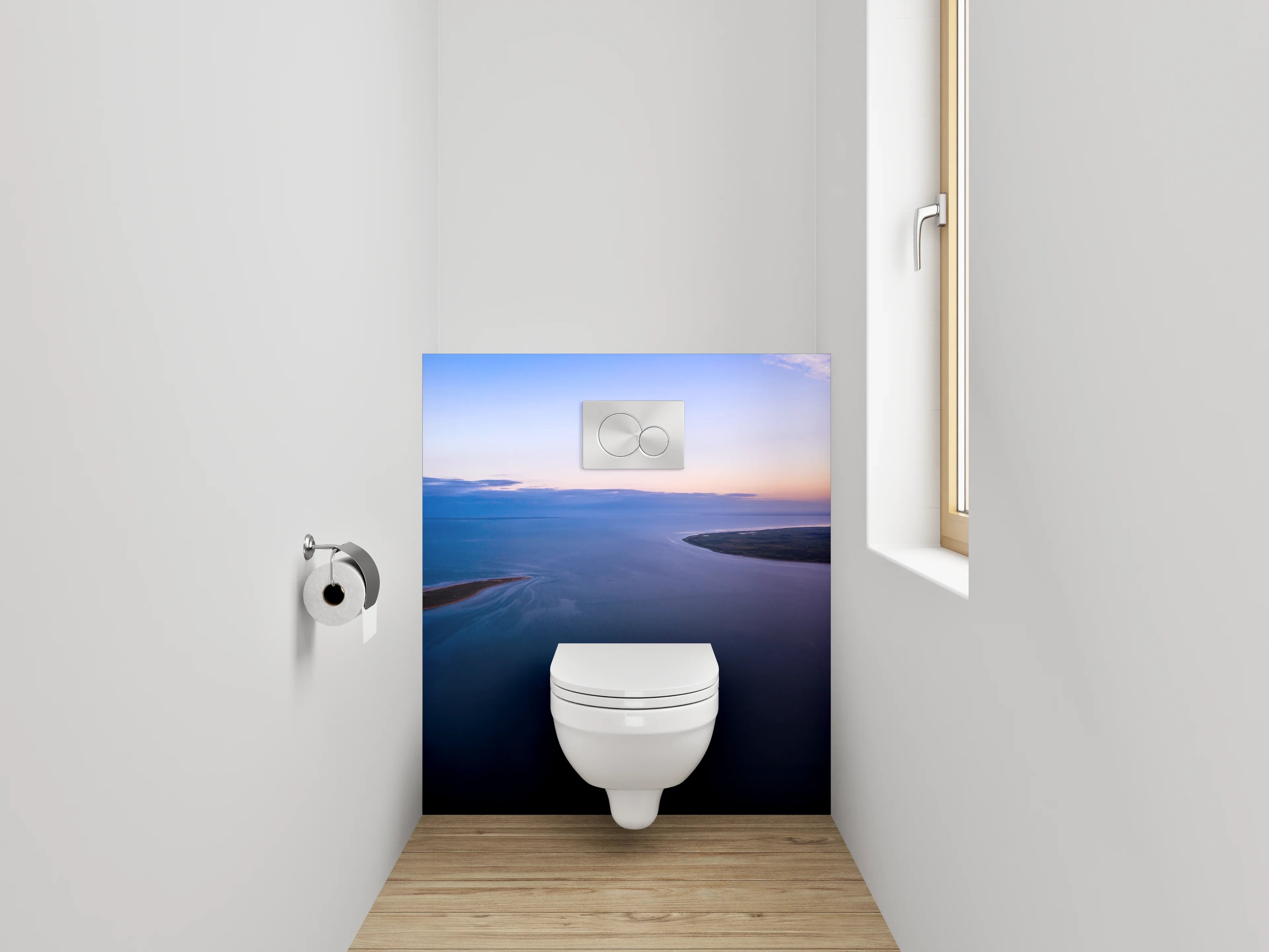 WC-Rückwand - Panorama Insel und Meer bei Sonnenuntergang