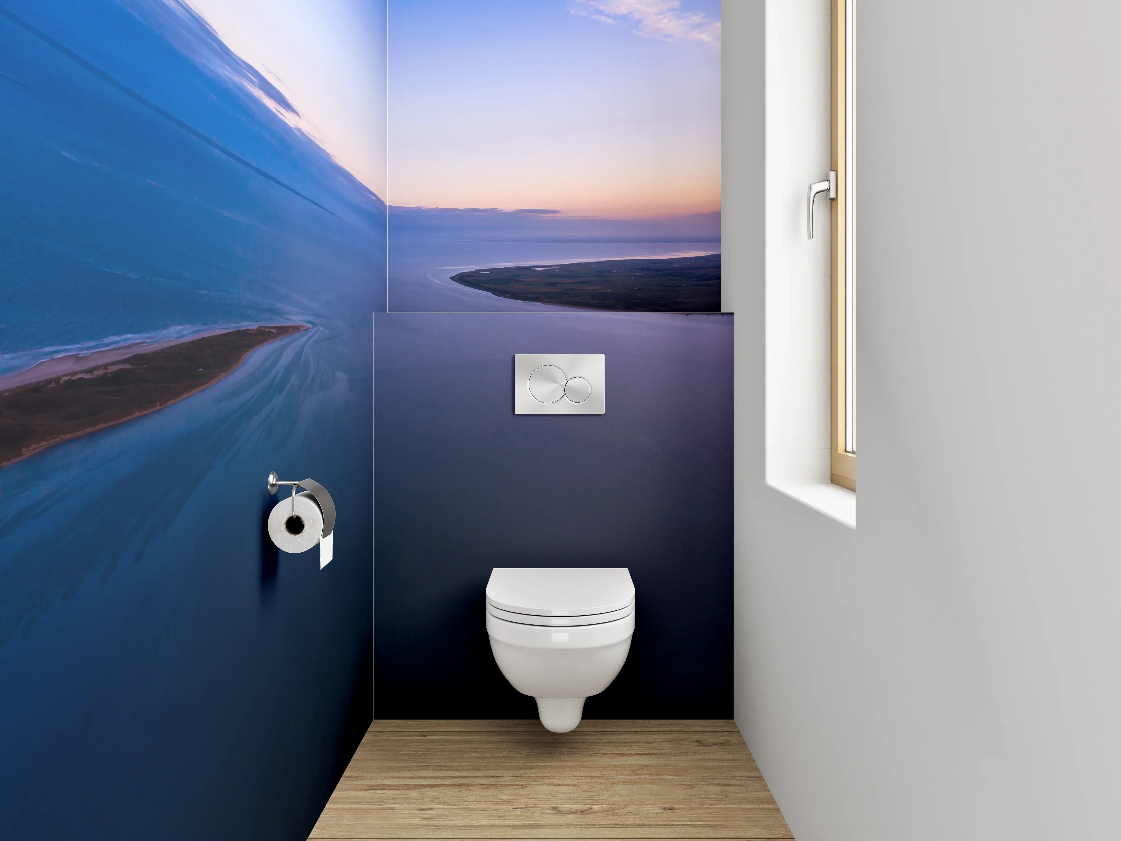 WC-Rückwand - Panorama Insel und Meer bei Sonnenuntergang