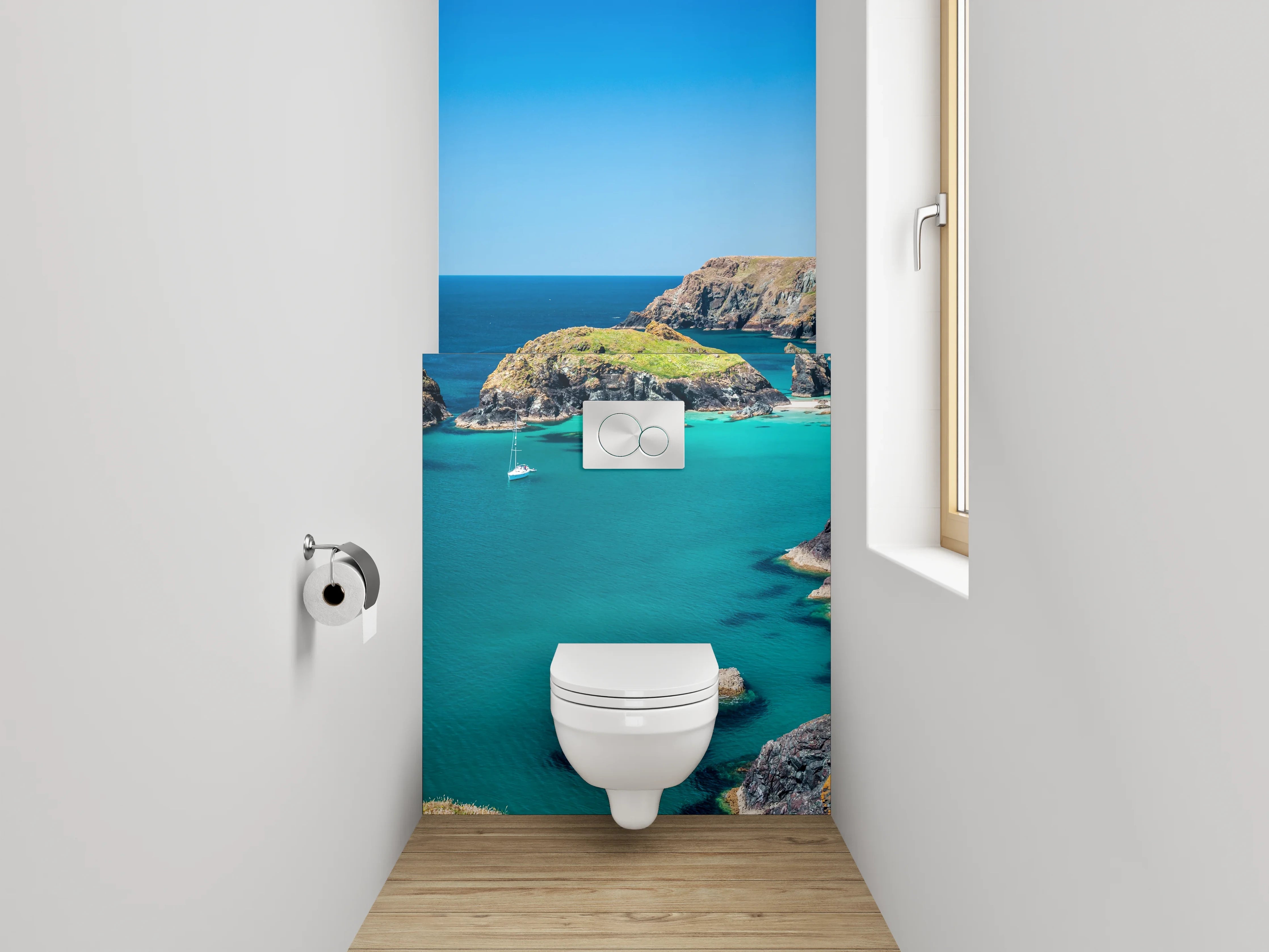 WC-Rückwand - Panorama-Küste mit türkisblauem Meer