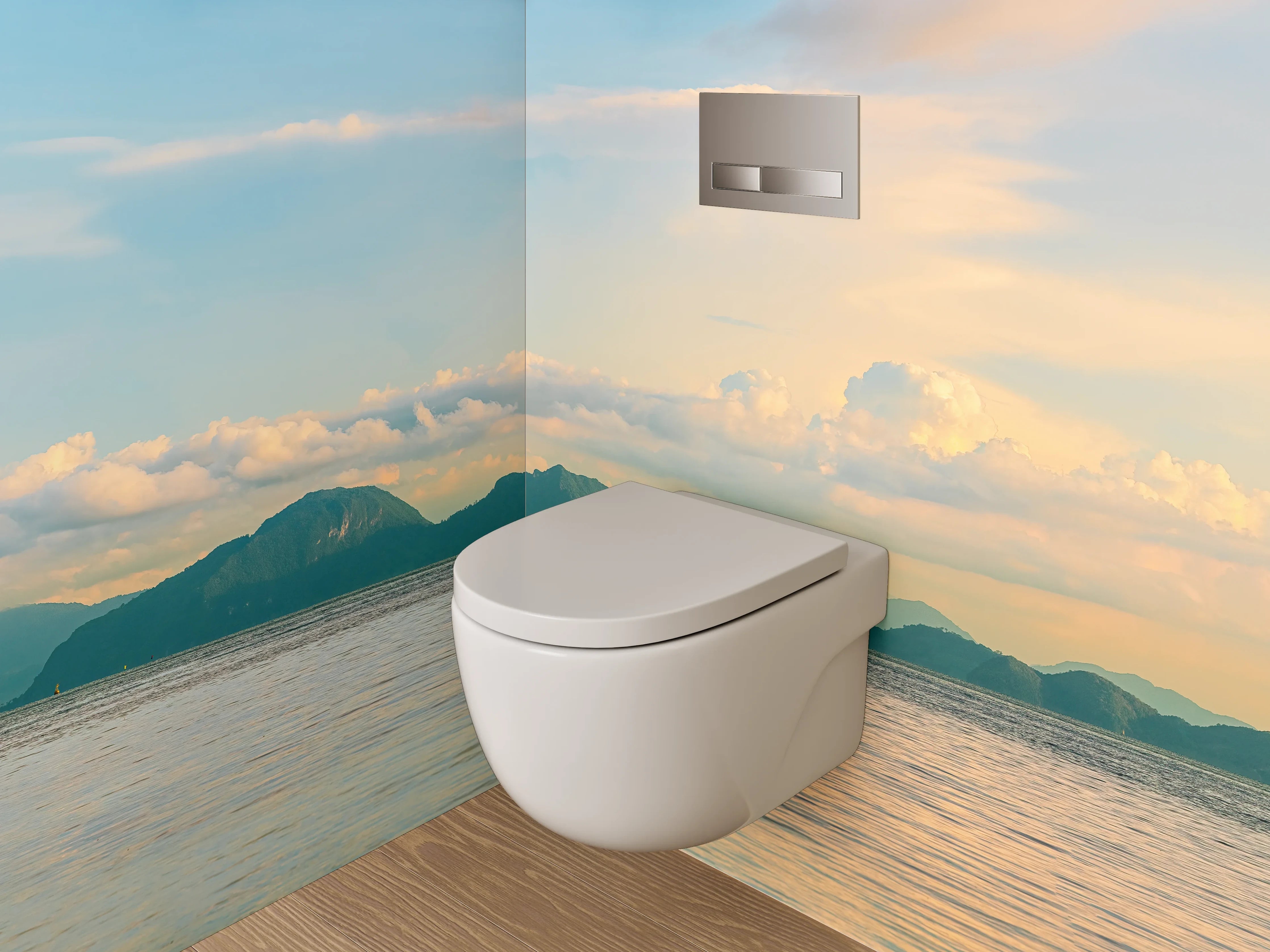 WC-Rückwand - Panorama Küstenlandschaft Sonnenuntergang