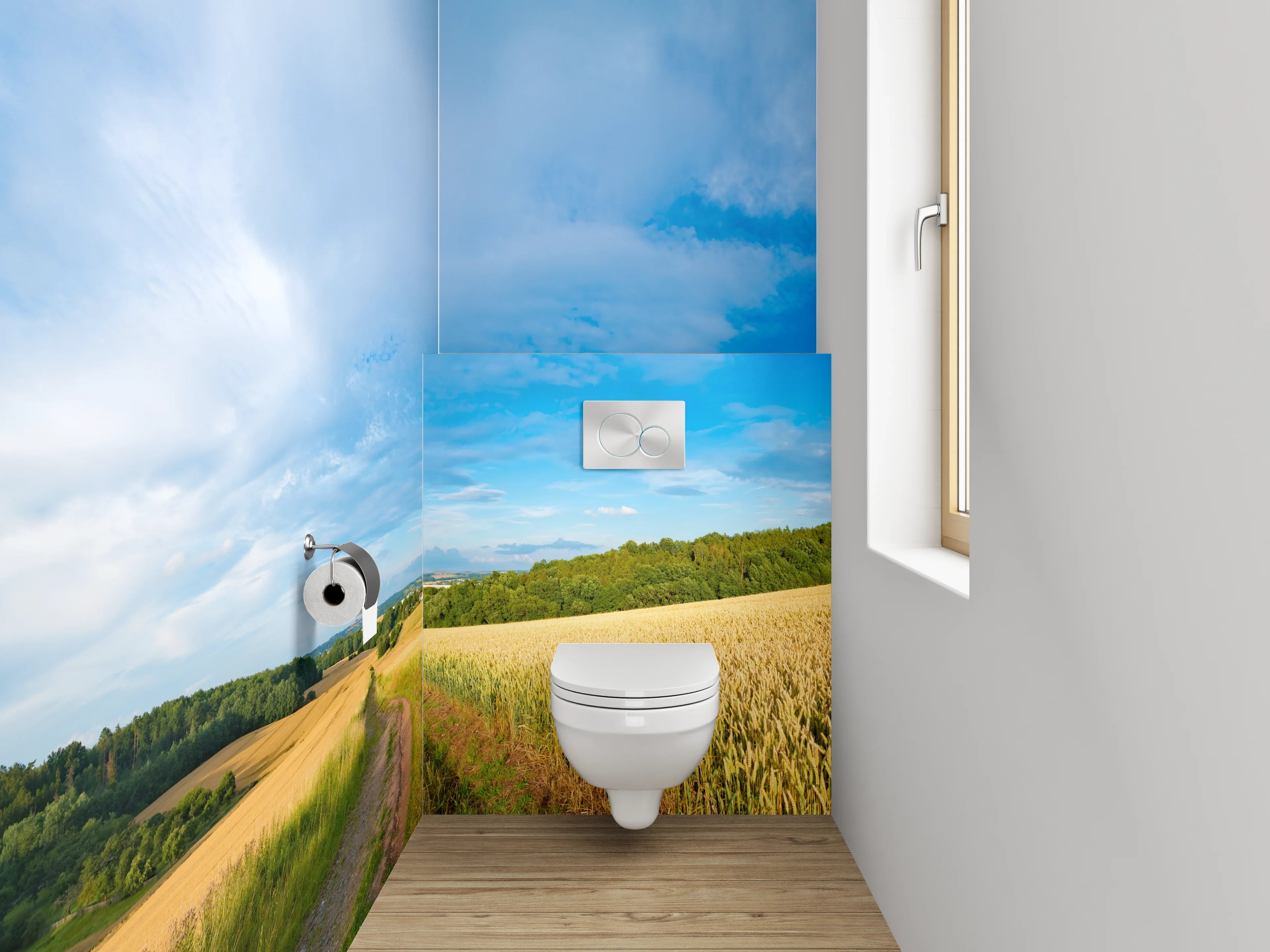 WC-Rückwand - Panorama Landschaft Felder Himmel