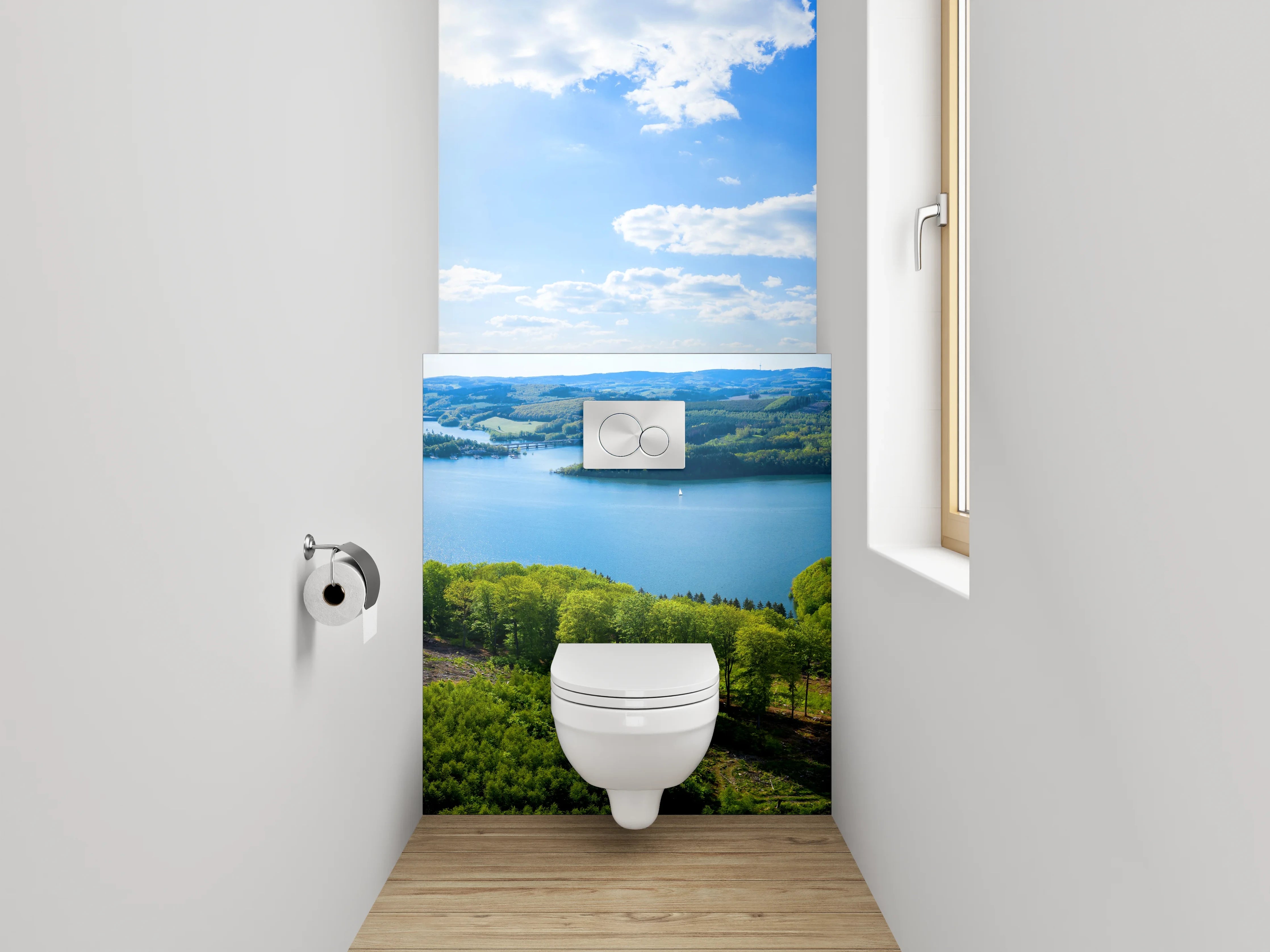 WC-Rückwand - Panorama Landschaft am Stausee