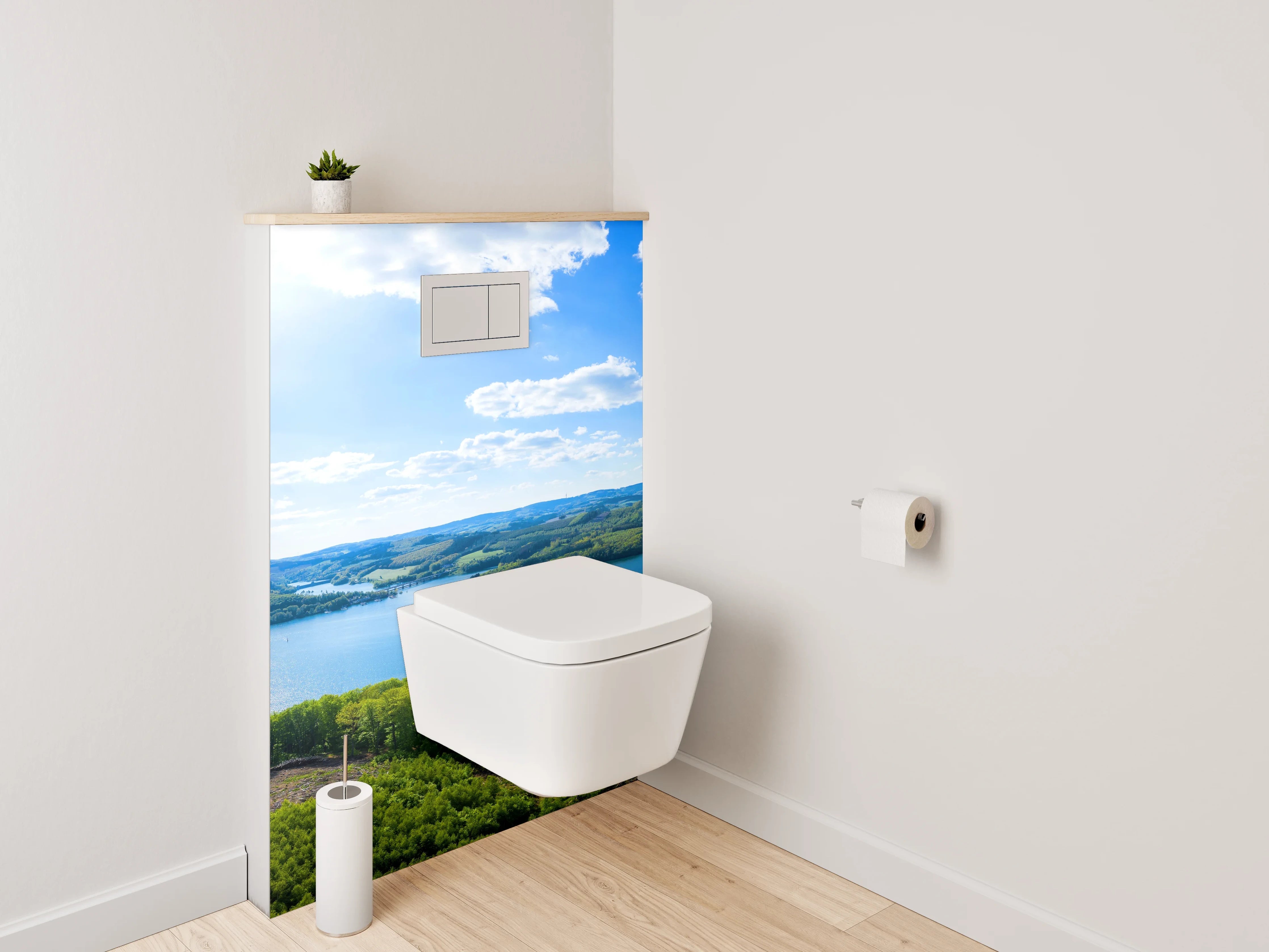 WC-Rückwand - Panorama Landschaft am Stausee