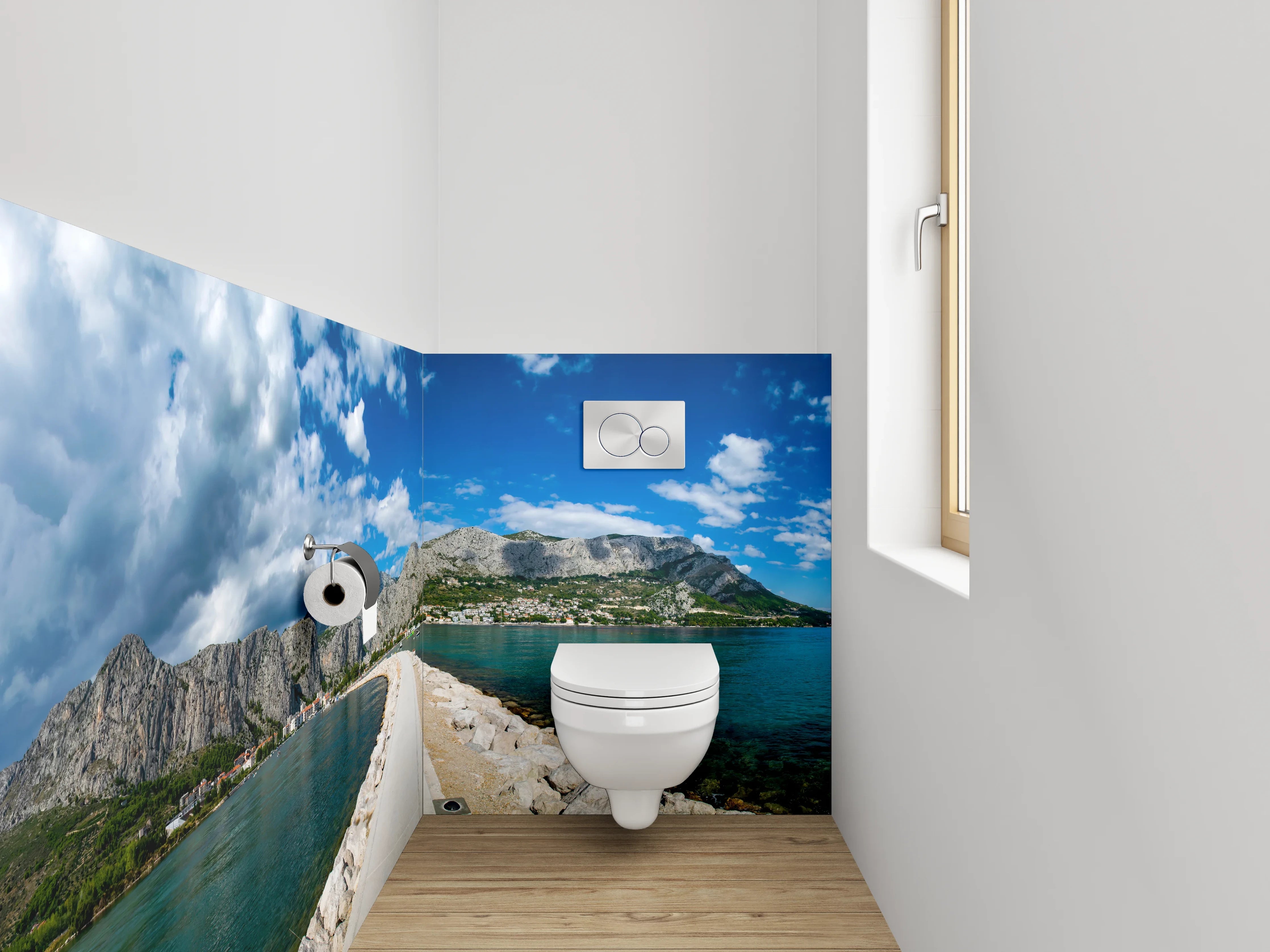 WC-Rückwand - Panorama Meerweg und Berge Kroatien