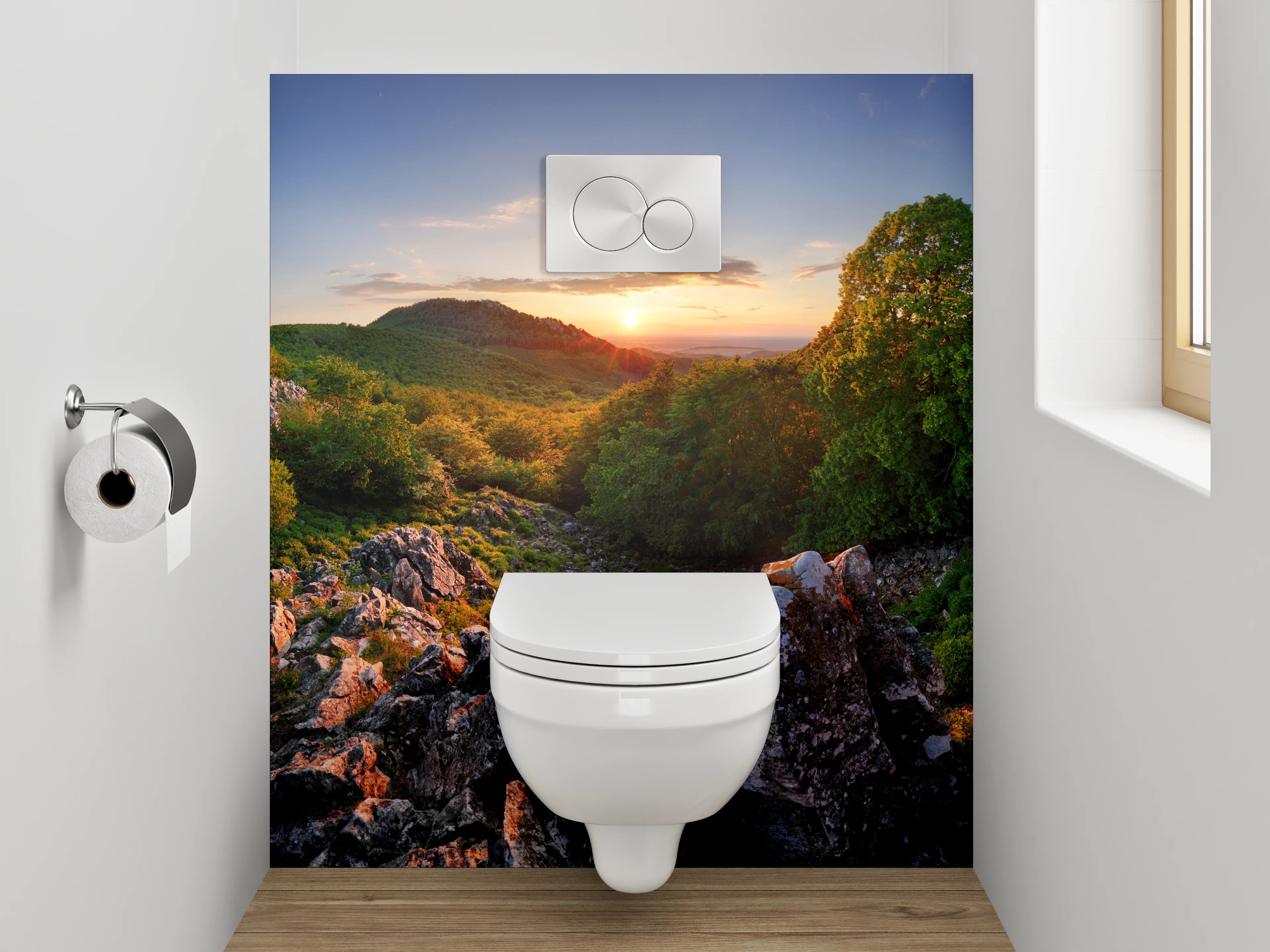 WC-Rückwand - Panorama Natur Sonnenuntergang Landschaft Felsen