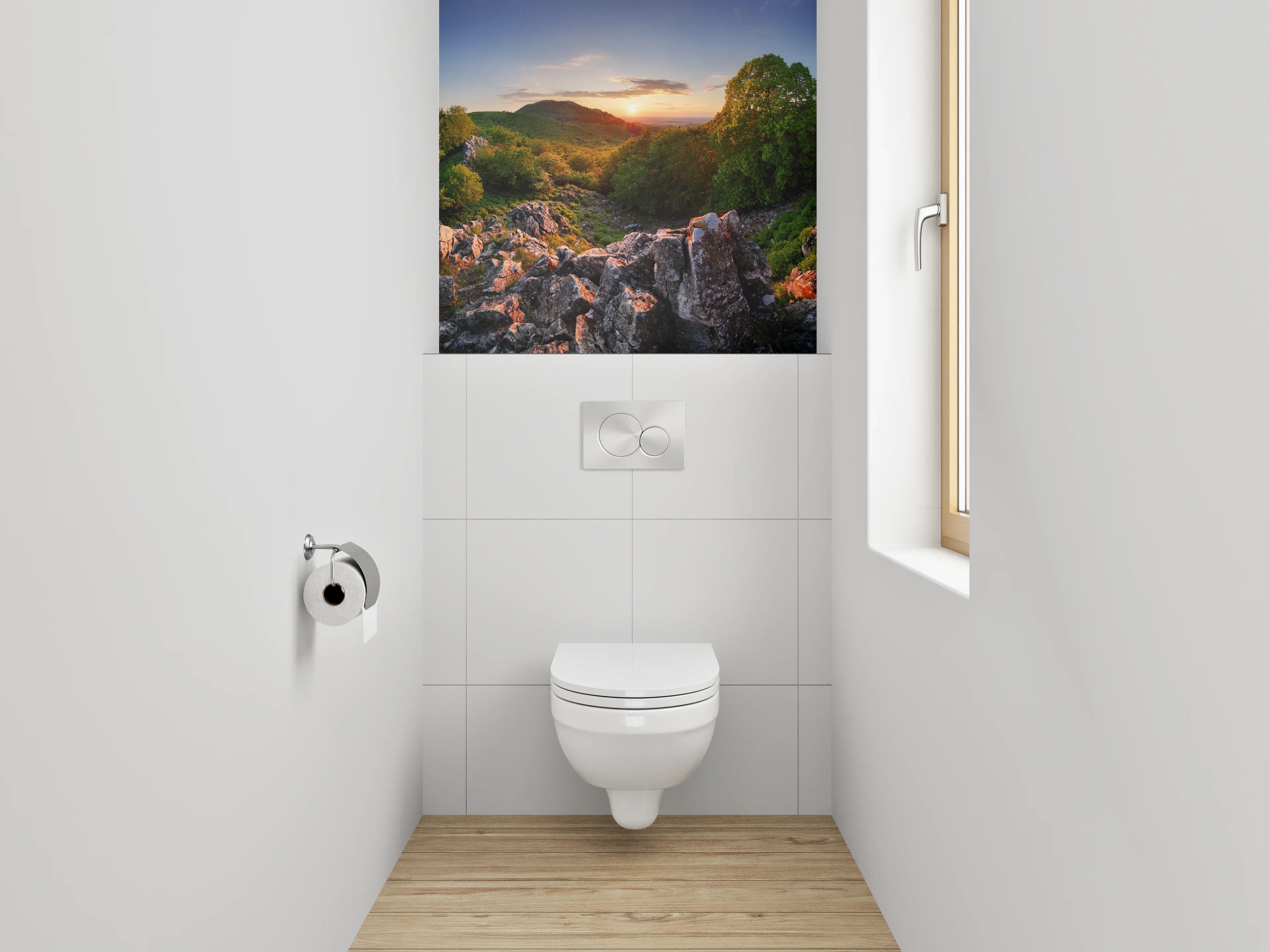 WC-Rückwand - Panorama Natur Sonnenuntergang Landschaft Felsen