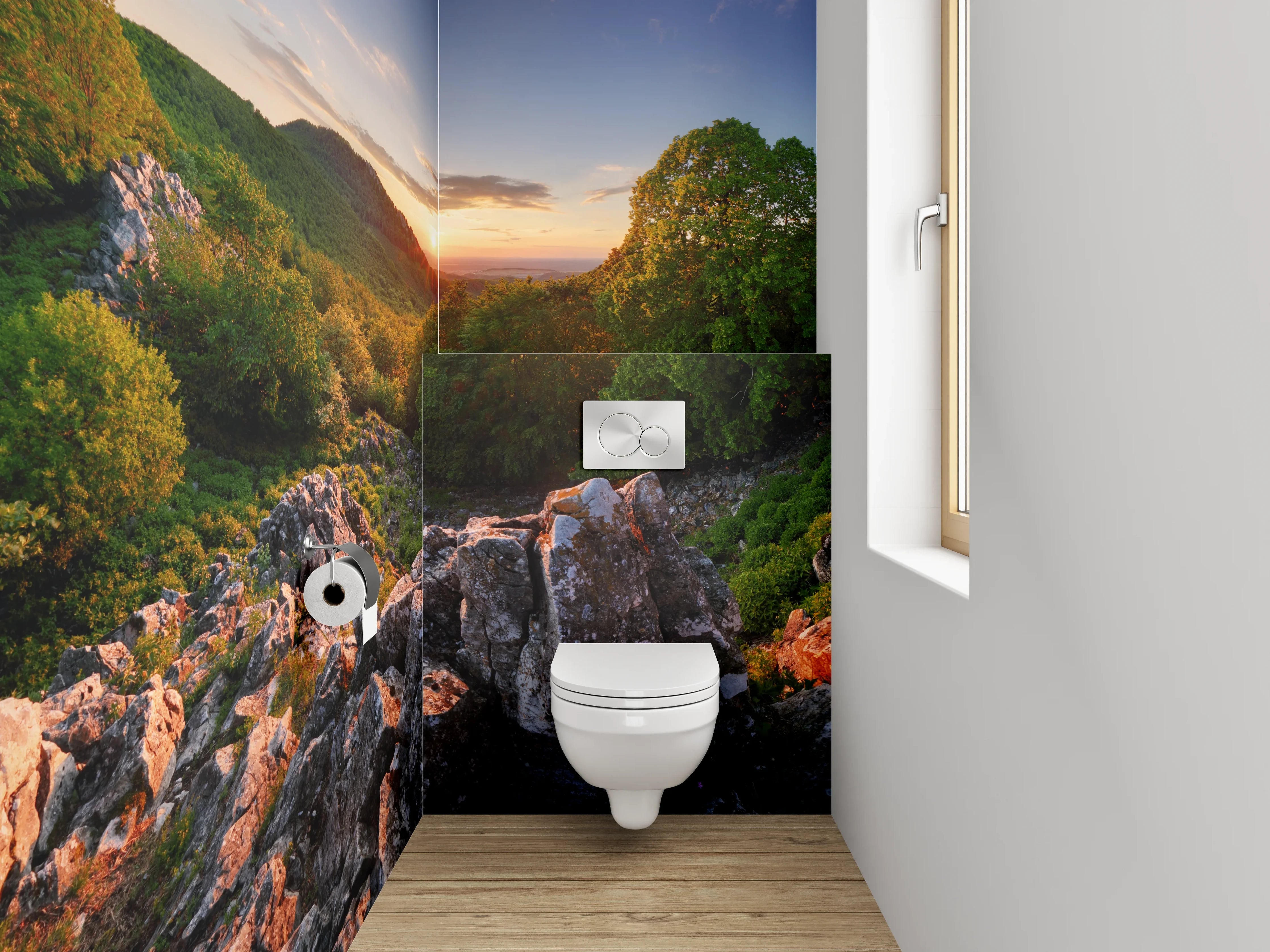 WC-Rückwand - Panorama Natur Sonnenuntergang Landschaft Felsen