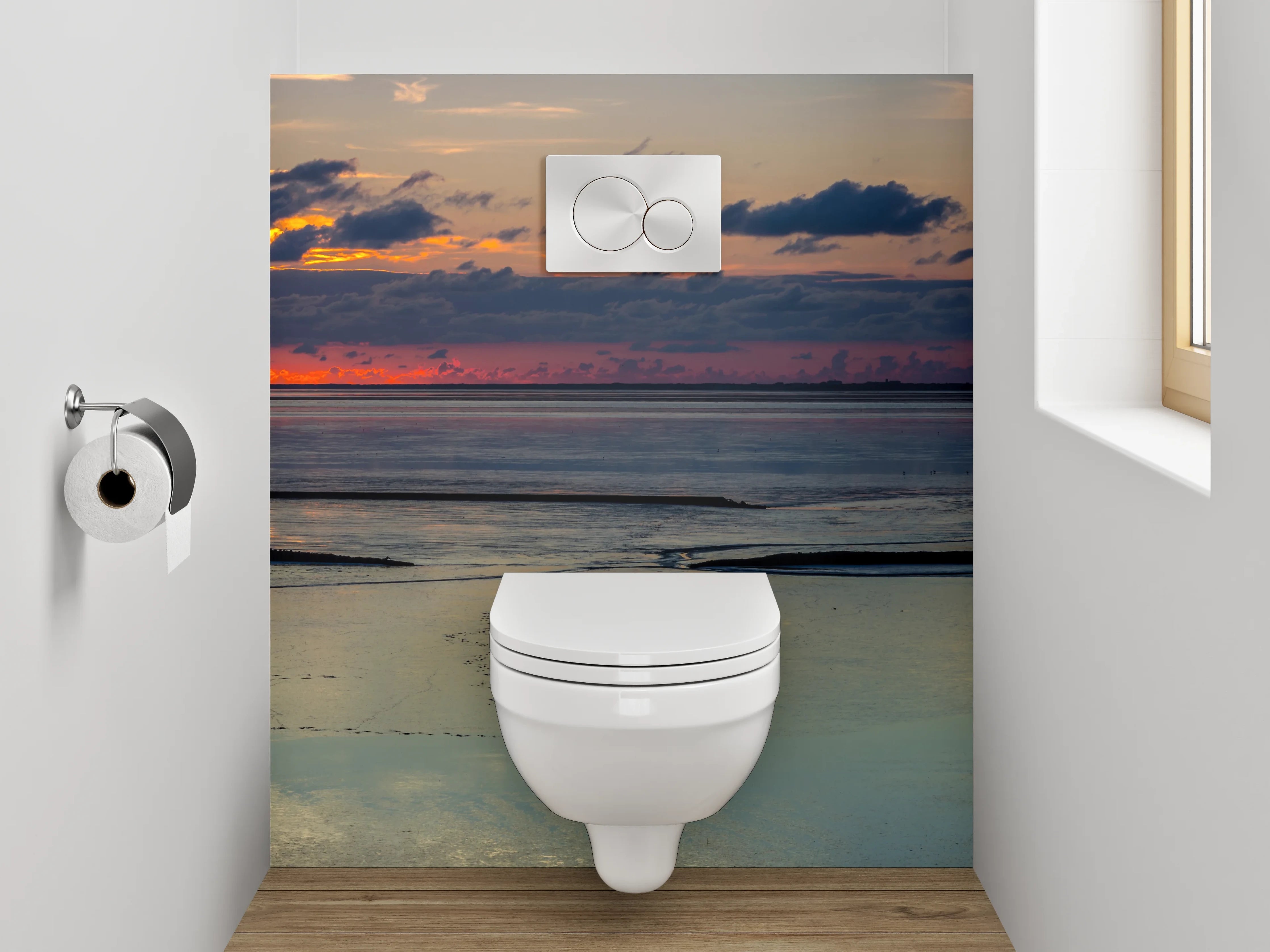 WC-Rückwand - Panorama Nordsee Sonnenuntergang Wattenmeer