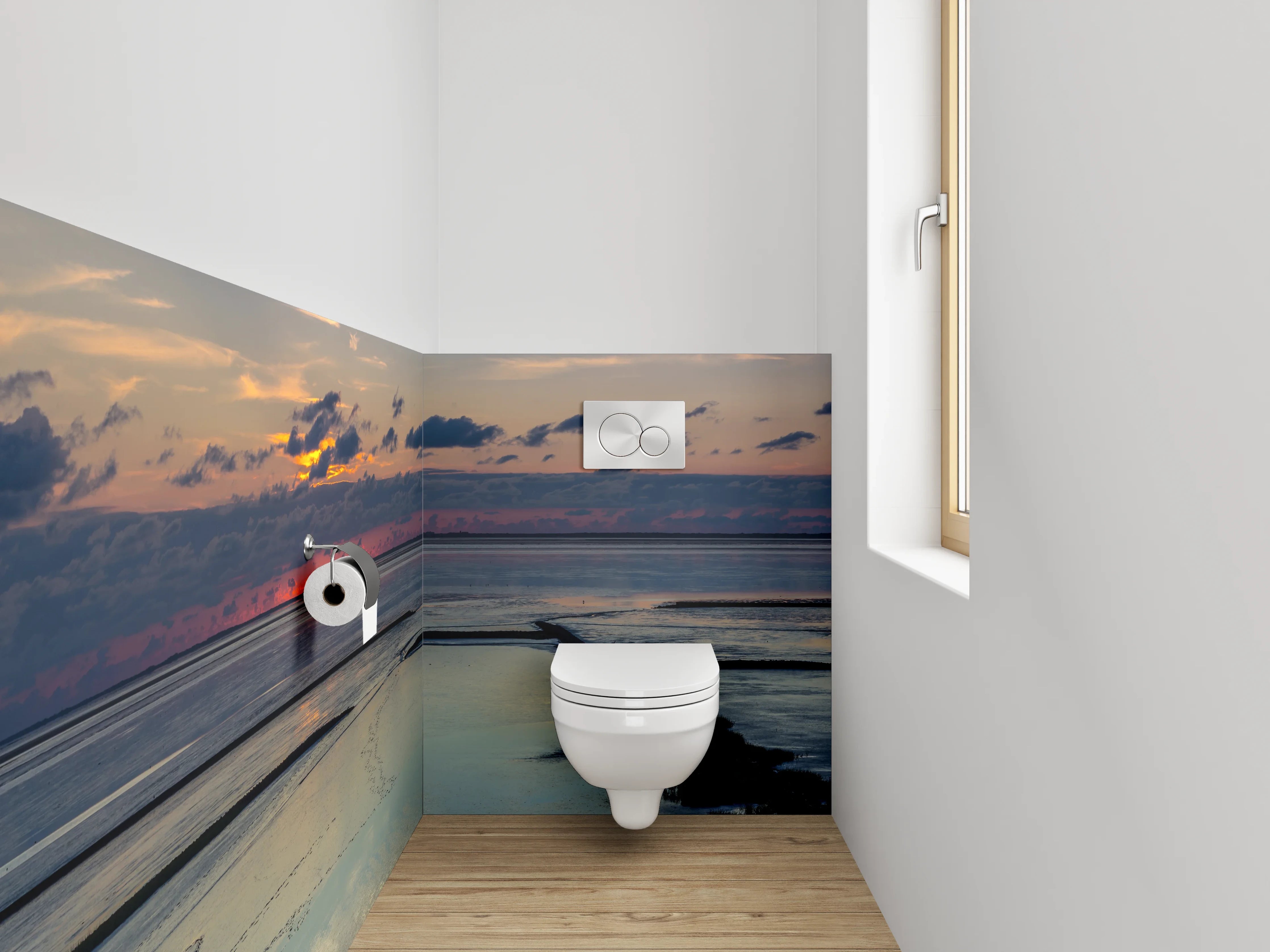 WC-Rückwand - Panorama Nordsee Sonnenuntergang Wattenmeer