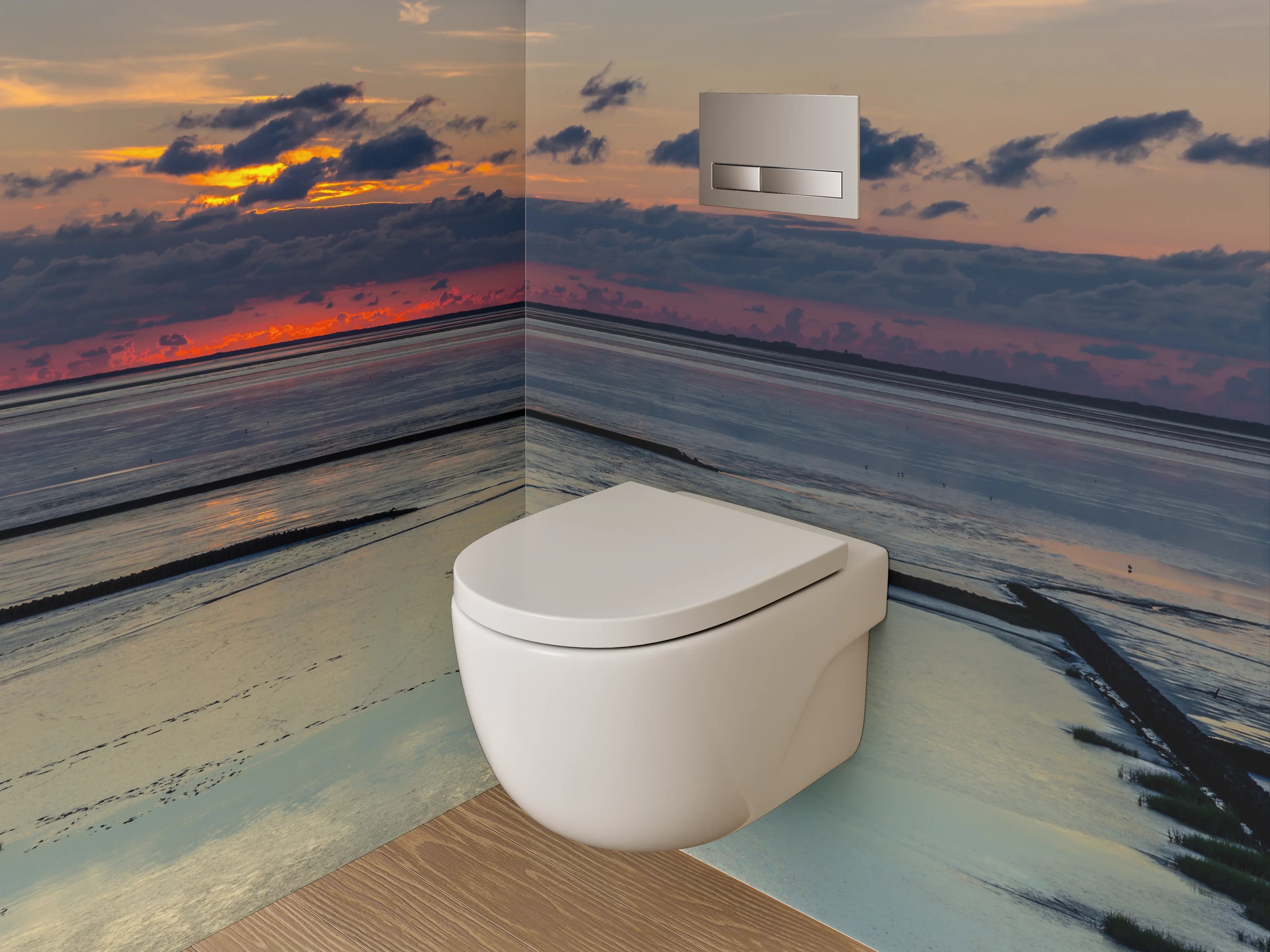 WC-Rückwand - Panorama Nordsee Sonnenuntergang Wattenmeer