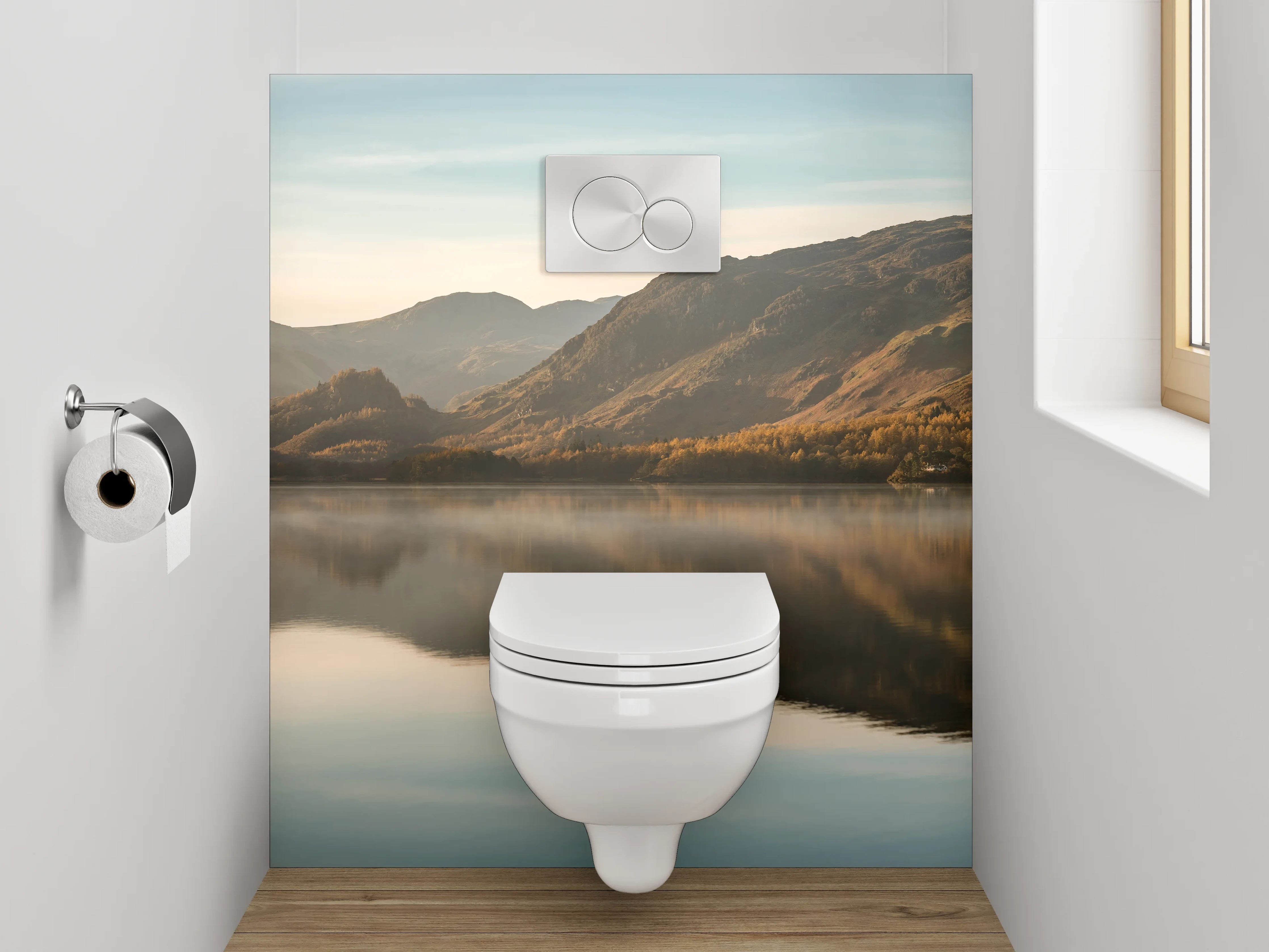 WC-Rückwand - Panorama See Berge Morgenstimmung