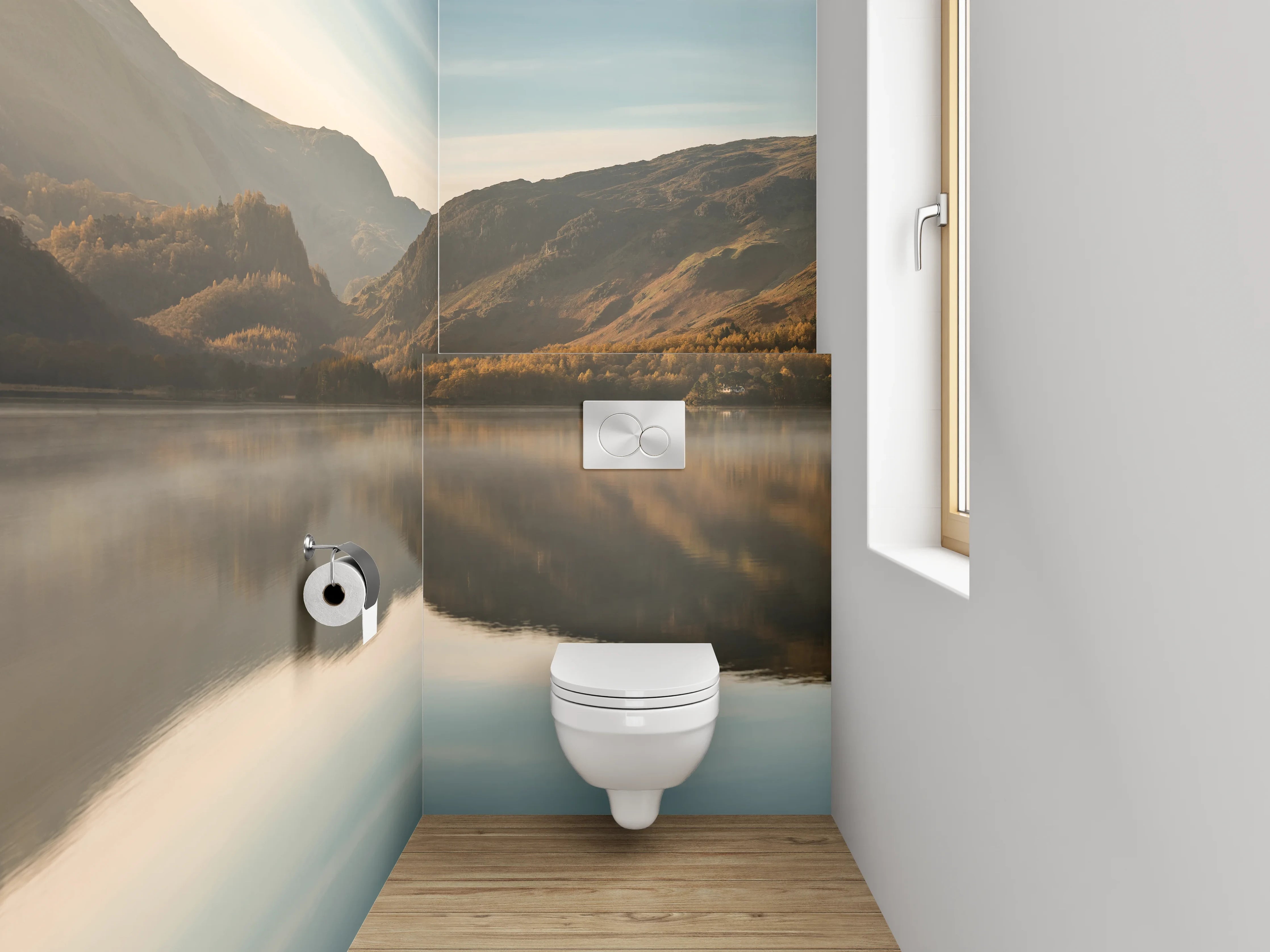 WC-Rückwand - Panorama See Berge Morgenstimmung
