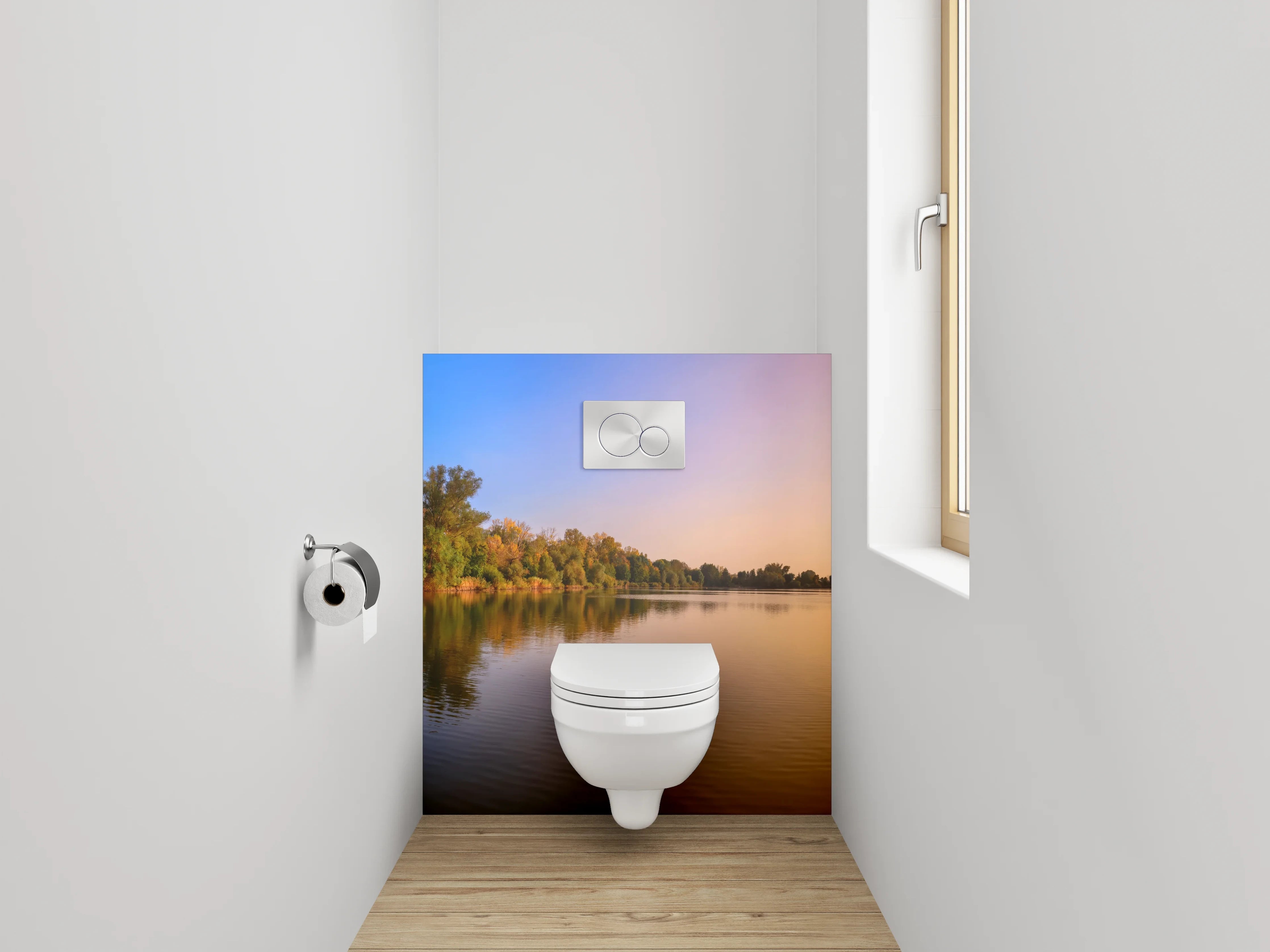 WC-Rückwand - Panorama See Sonnenuntergang Naturidylle