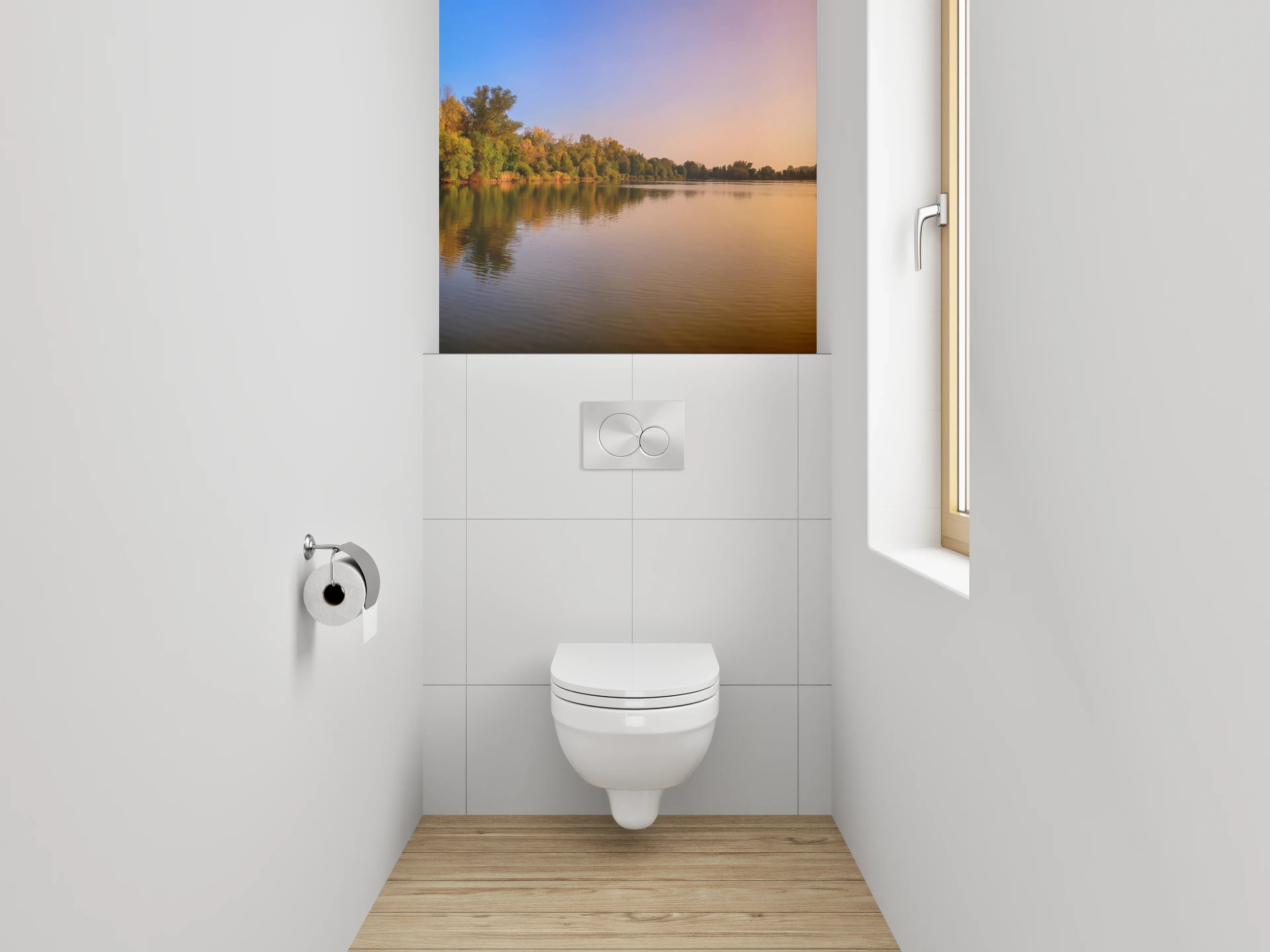 WC-Rückwand - Panorama See Sonnenuntergang Naturidylle