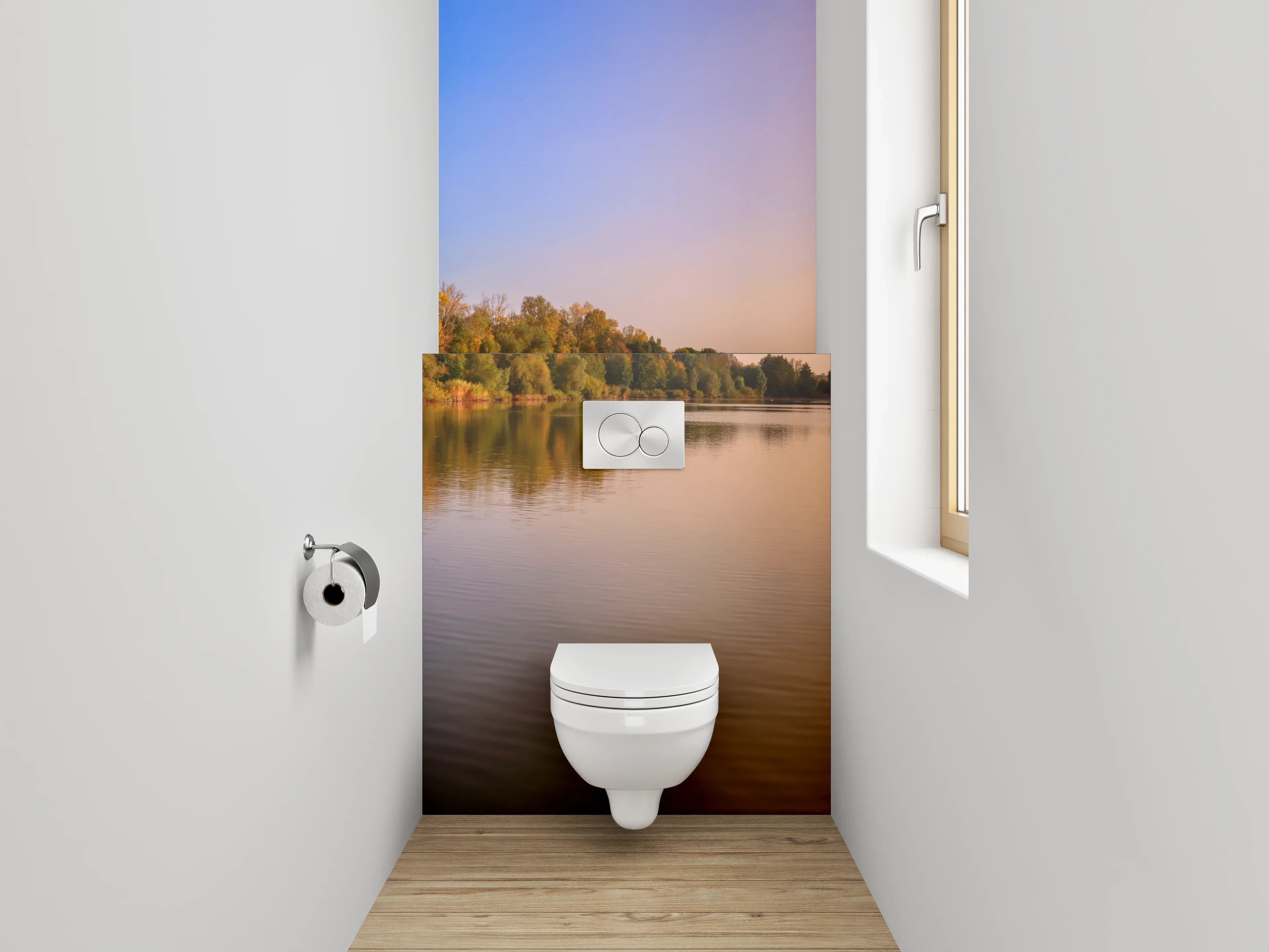 WC-Rückwand - Panorama See Sonnenuntergang Naturidylle