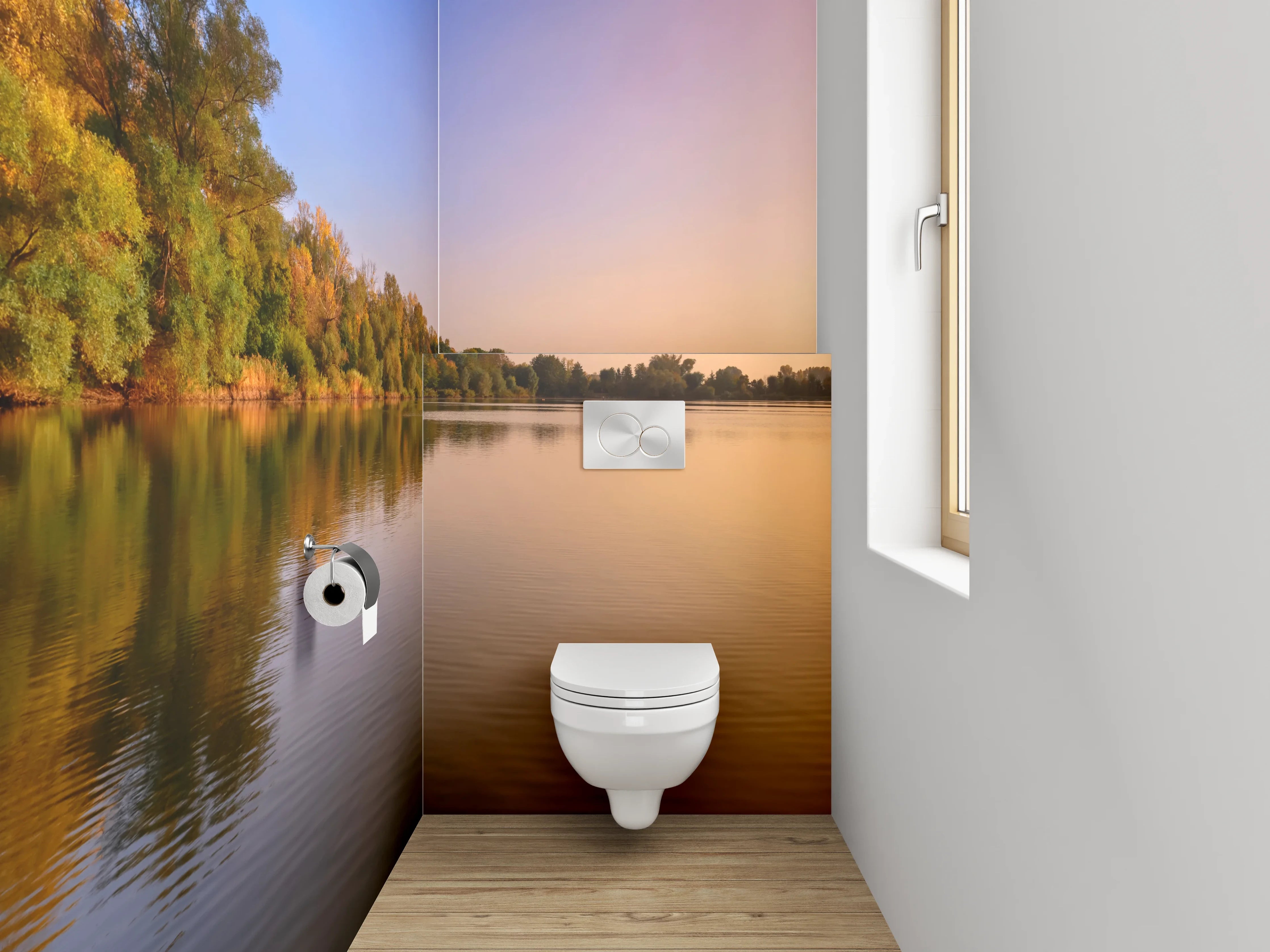 WC-Rückwand - Panorama See Sonnenuntergang Naturidylle