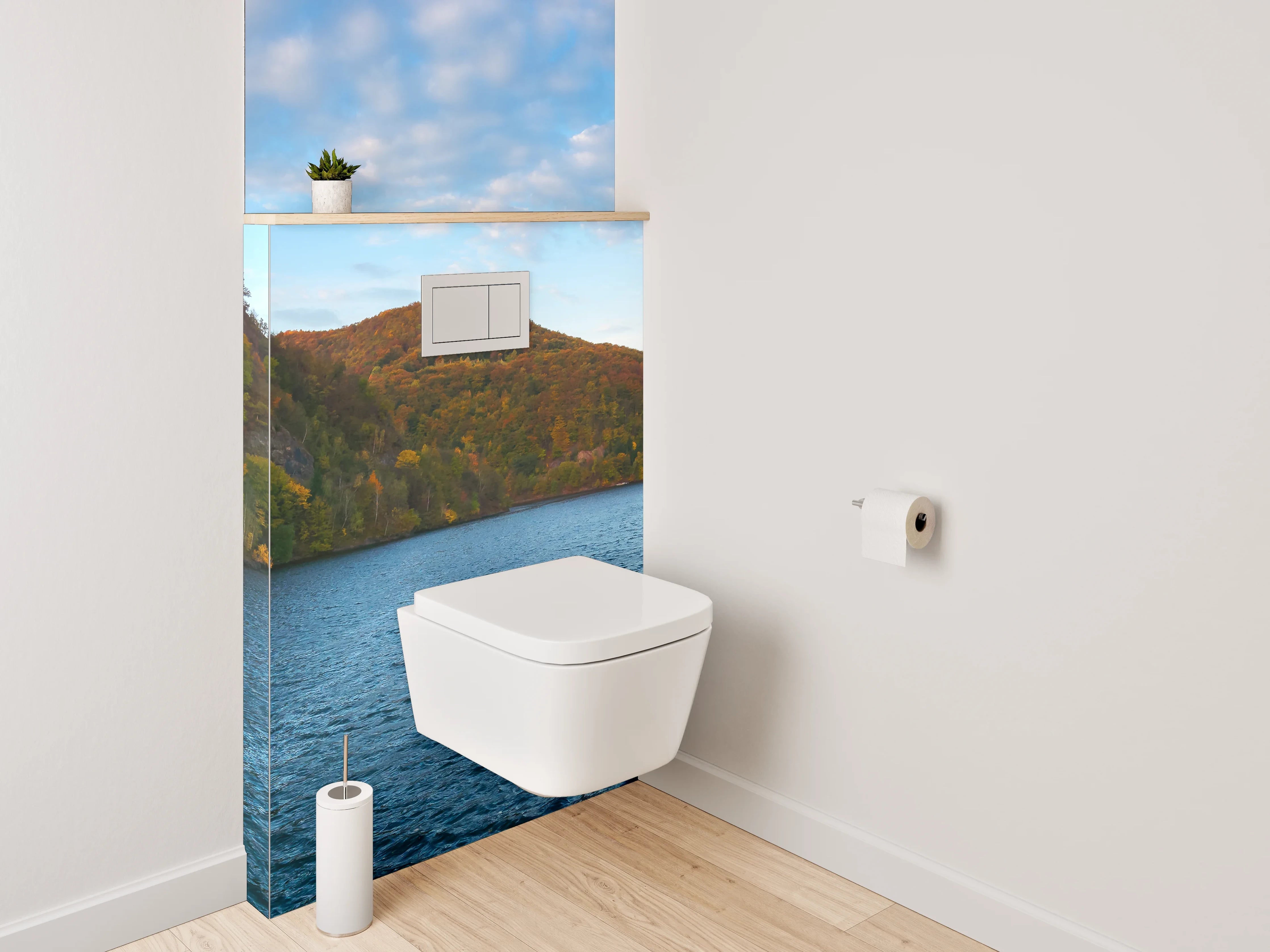 WC-Rückwand - Panorama-See mit Herbstwald