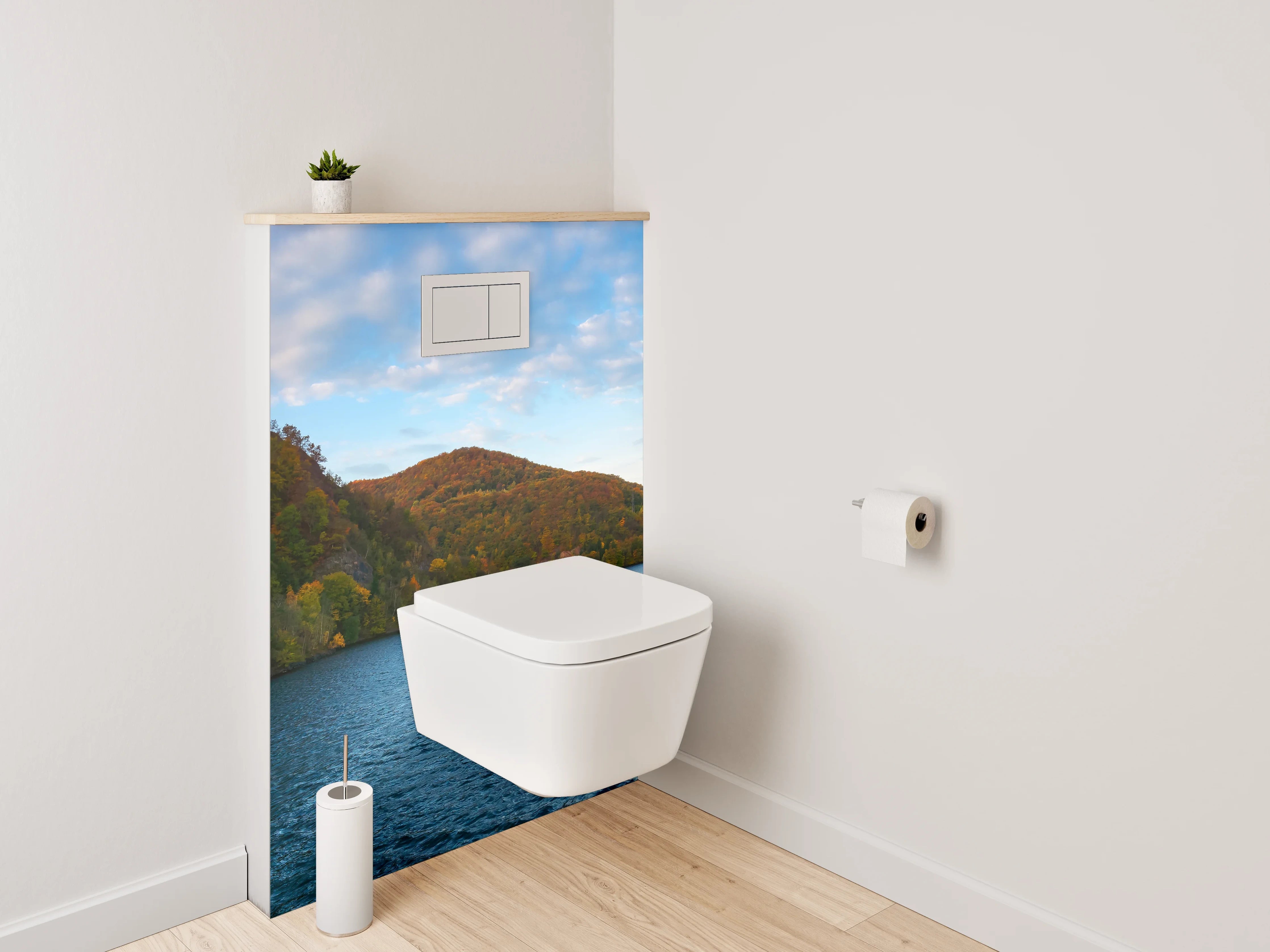 WC-Rückwand - Panorama-See mit Herbstwald