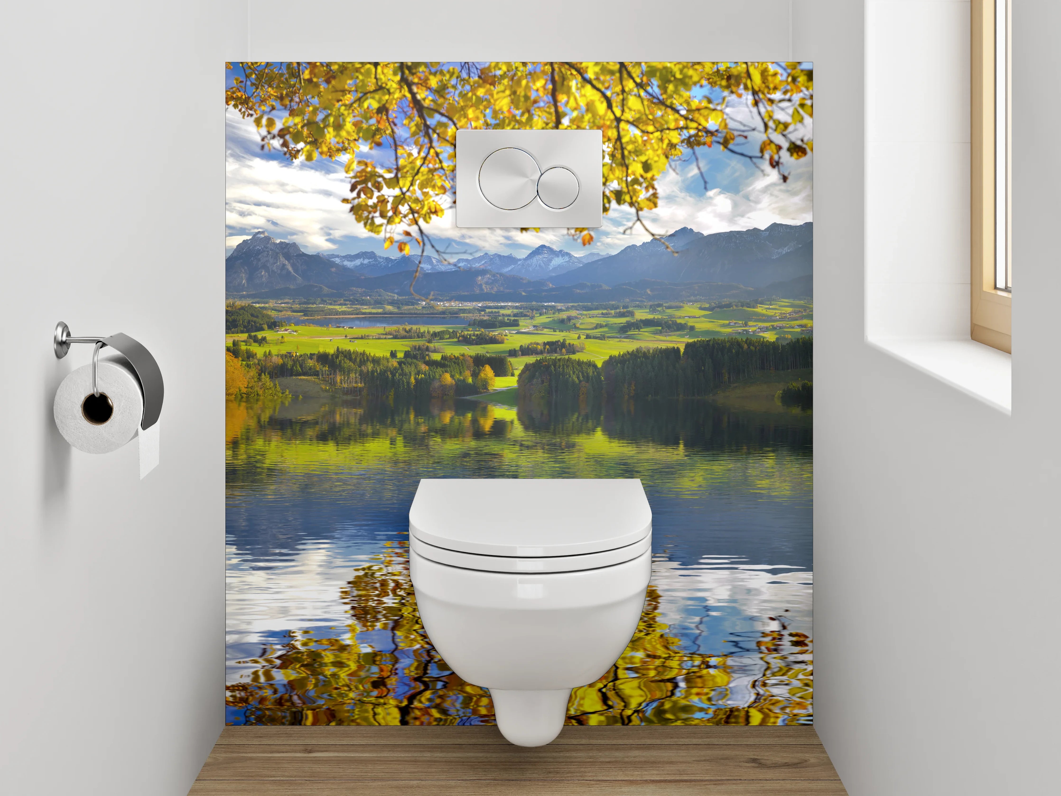 WC-Rückwand - Panorama See und Berge Landschaft