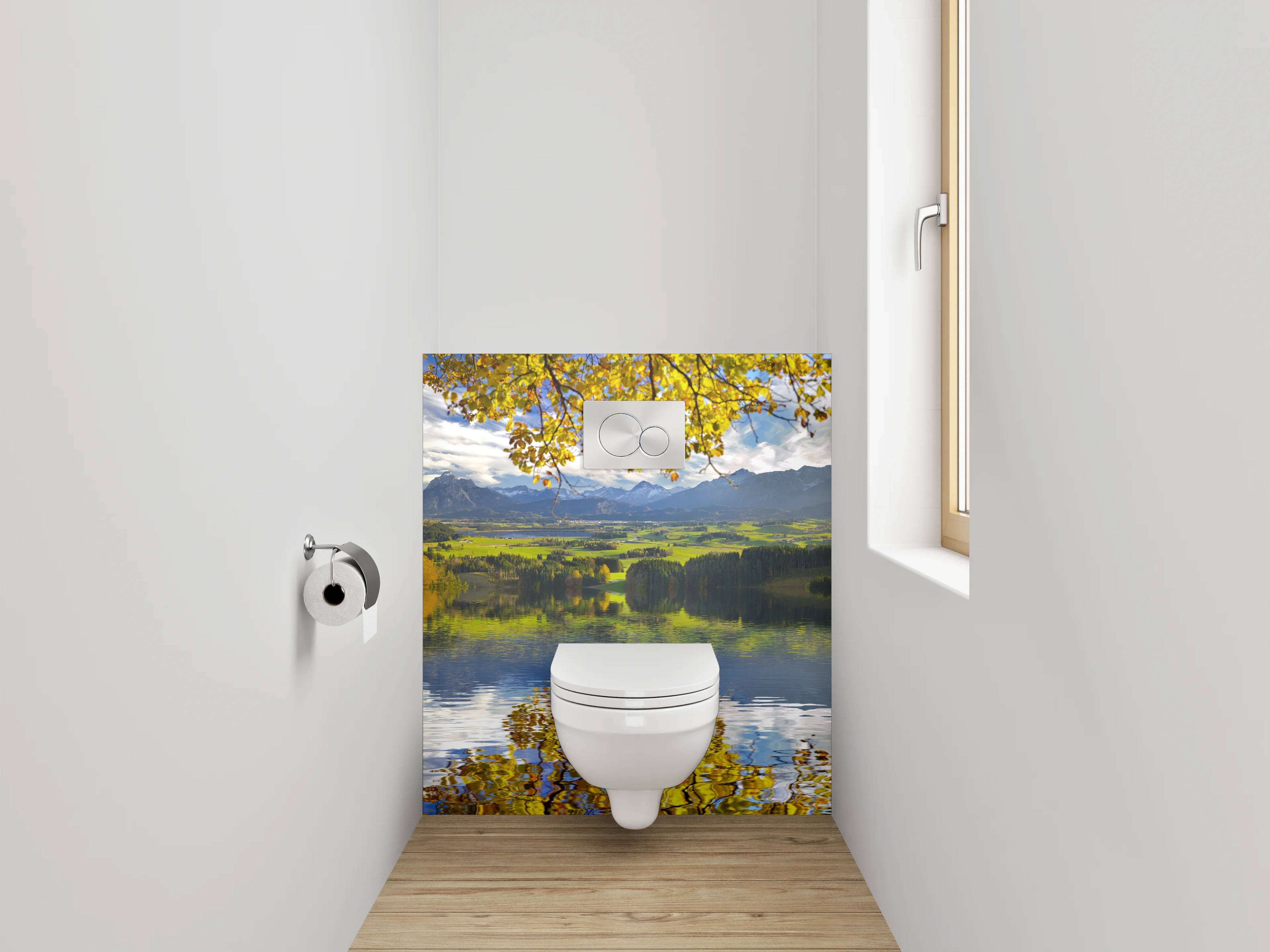 WC-Rückwand - Panorama See und Berge Landschaft