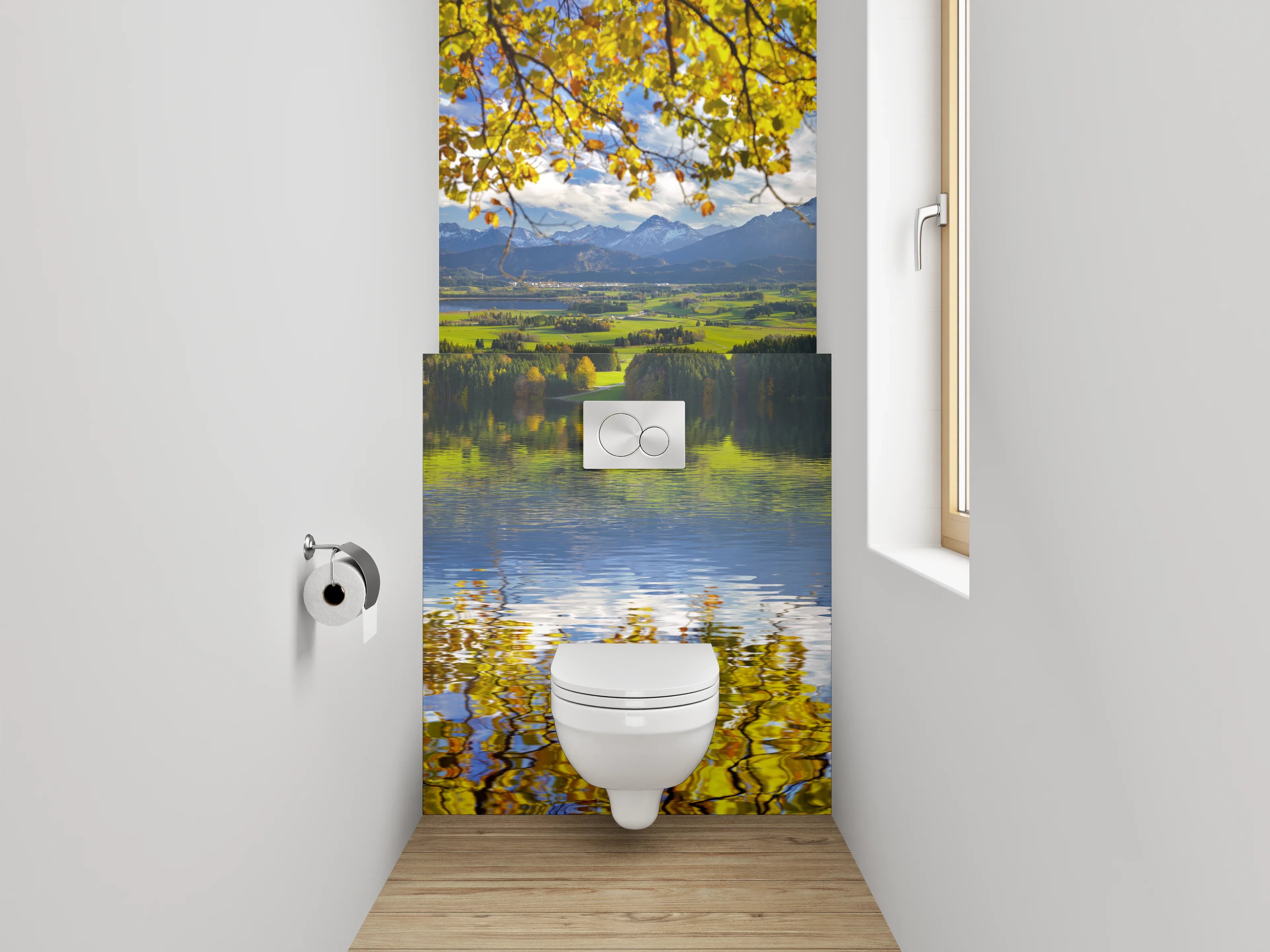 WC-Rückwand - Panorama See und Berge Landschaft