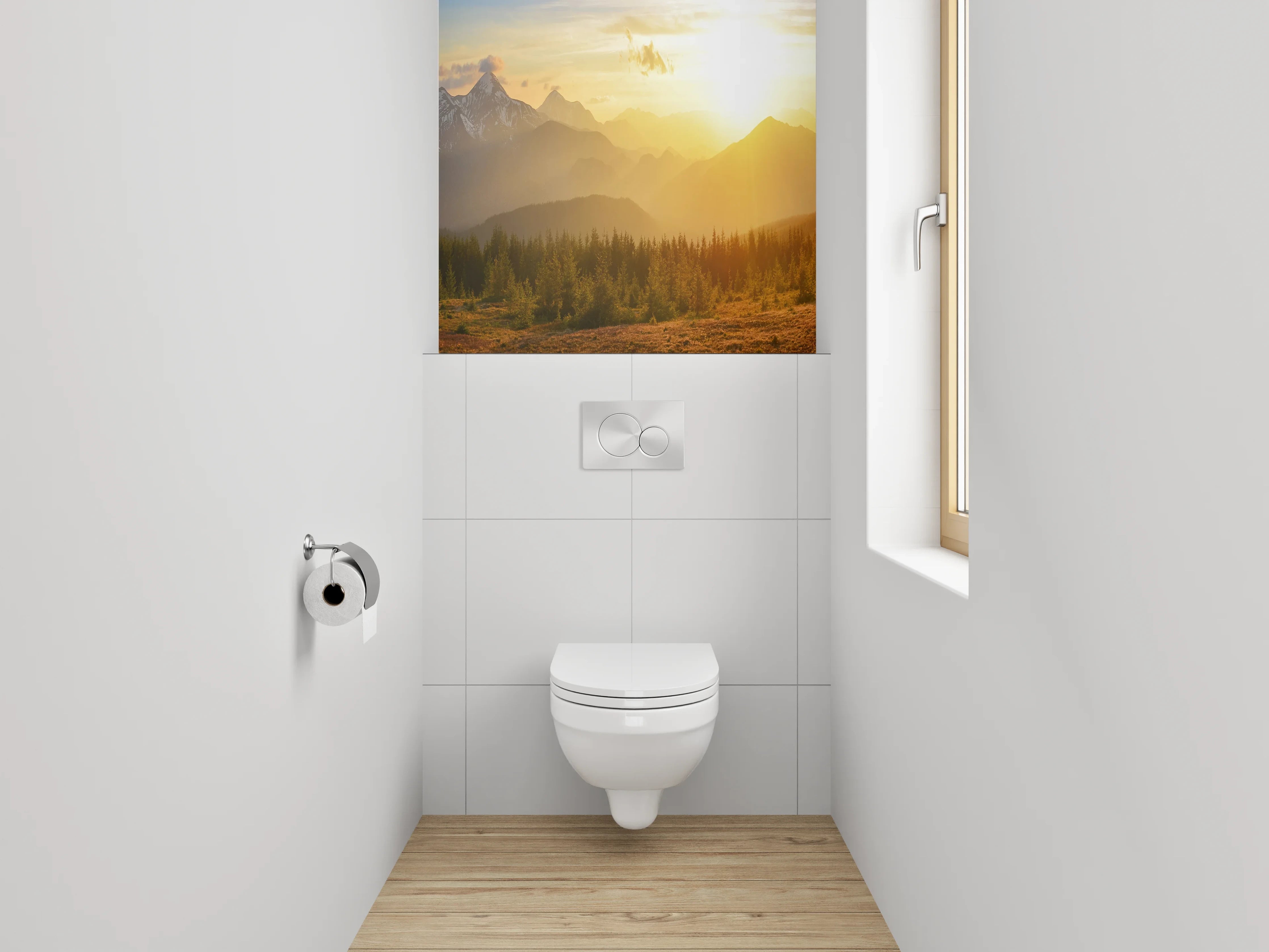 WC-Rückwand - Panorama Sonnenuntergang Alpen Berge
