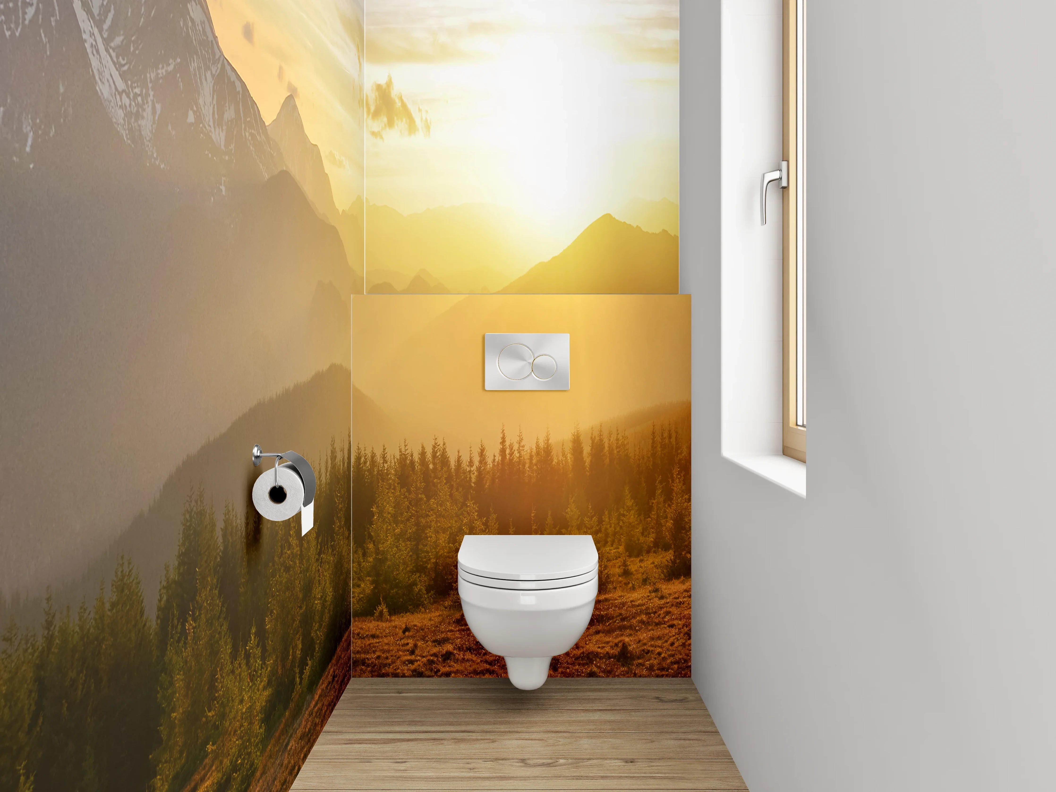 WC-Rückwand - Panorama Sonnenuntergang Alpen Berge