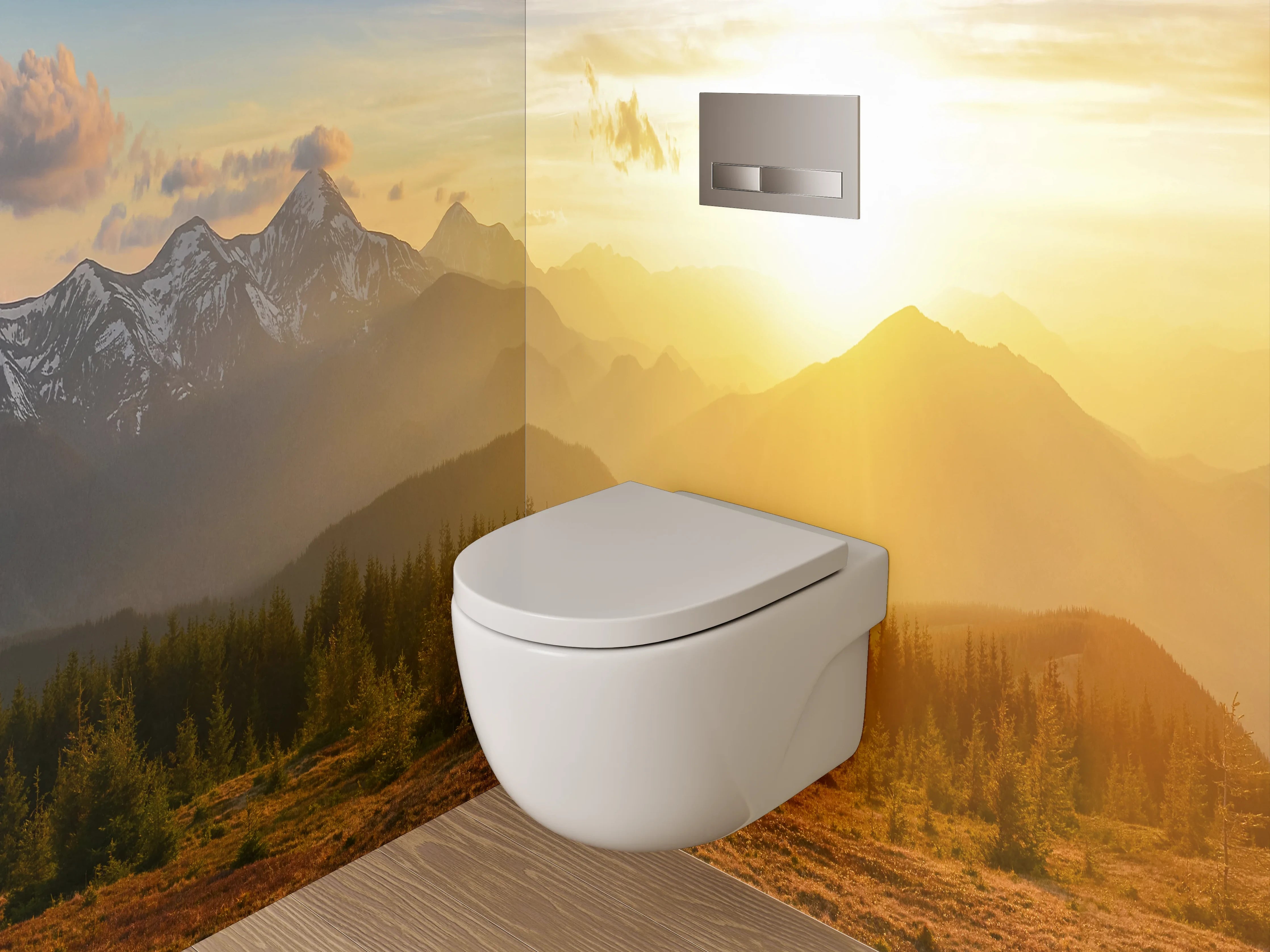 WC-Rückwand - Panorama Sonnenuntergang Alpen Berge