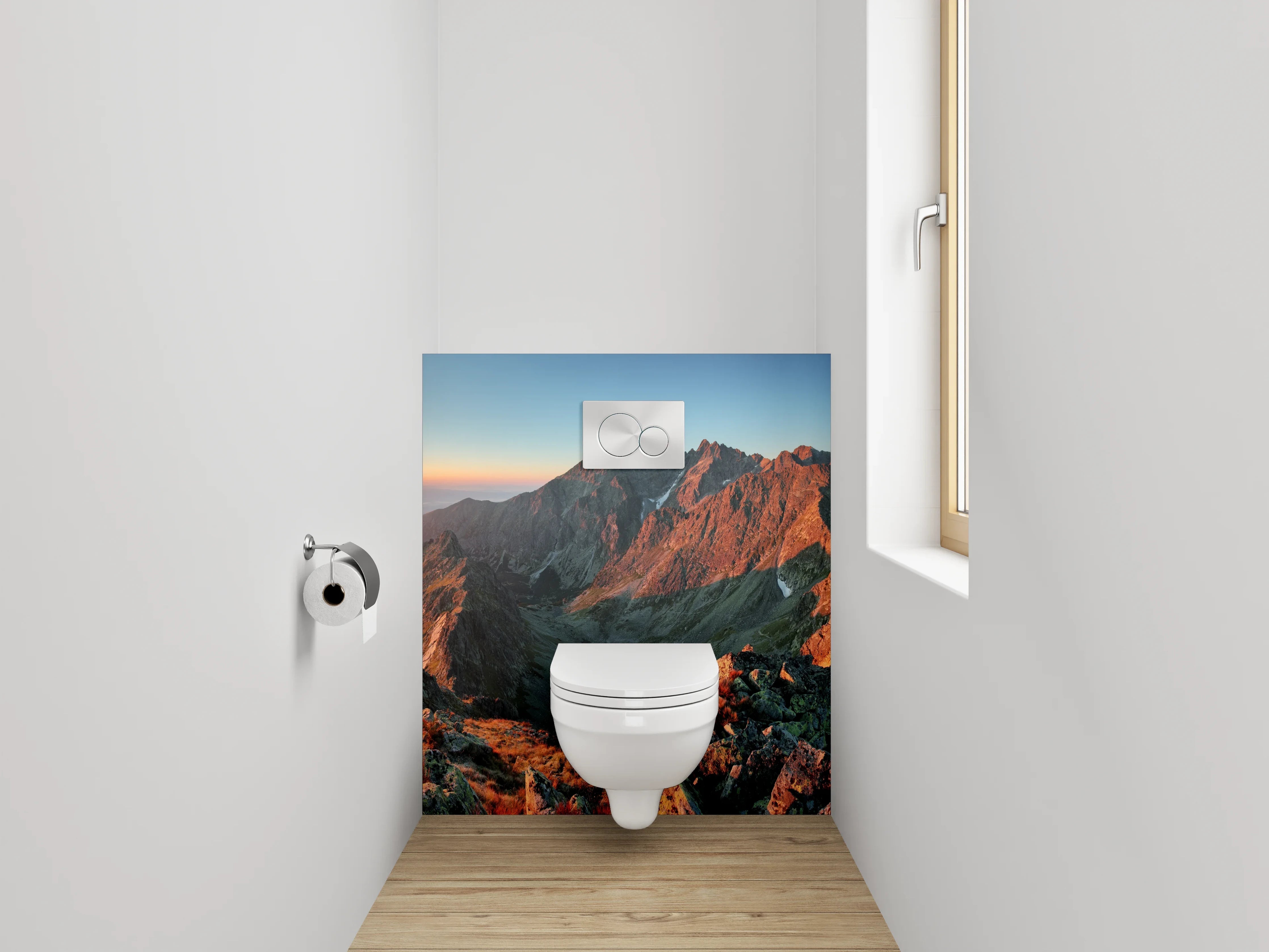 WC-Rückwand - Panorama Sonnenuntergang Berge Landschaft