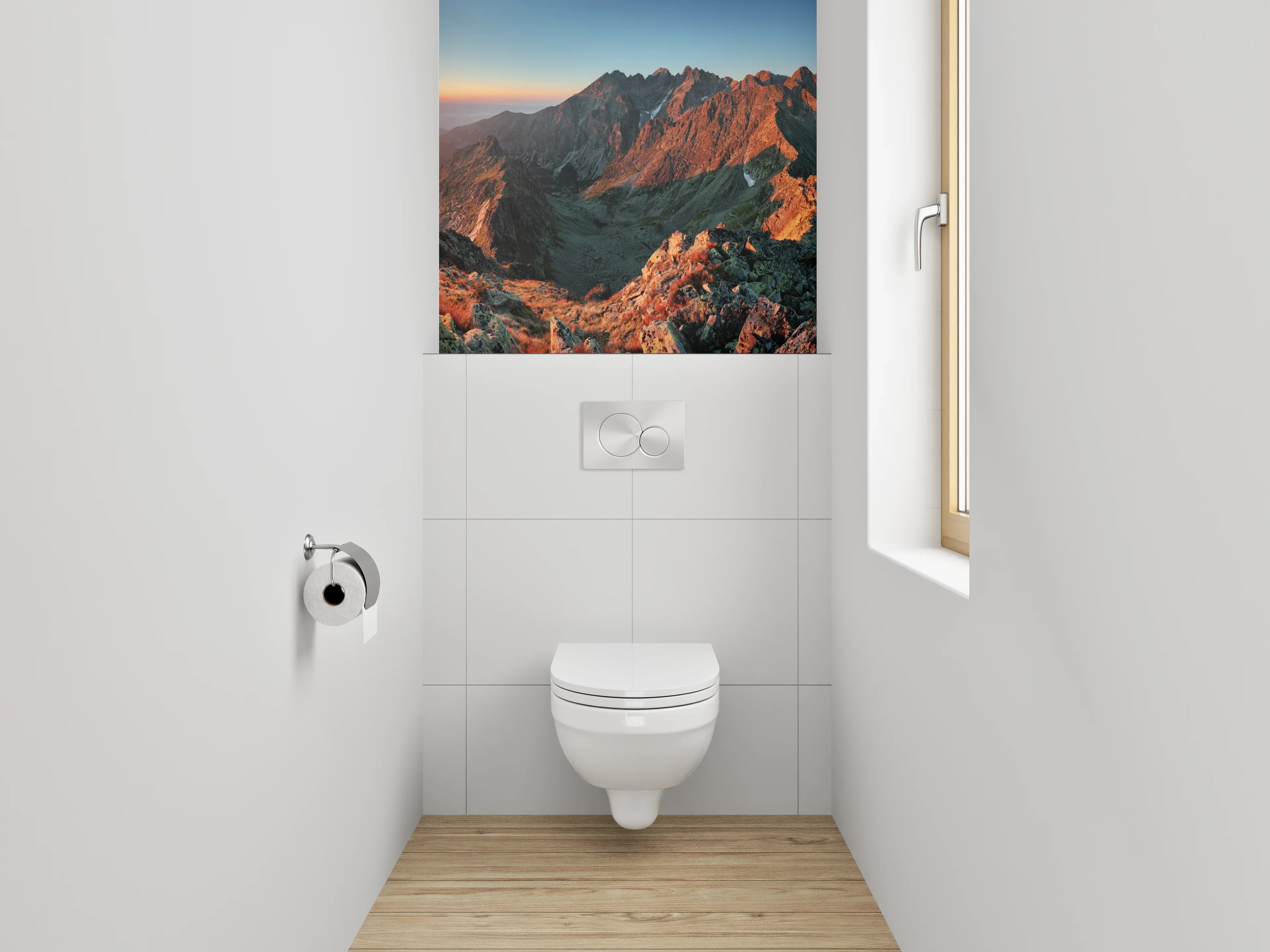 WC-Rückwand - Panorama Sonnenuntergang Berge Landschaft