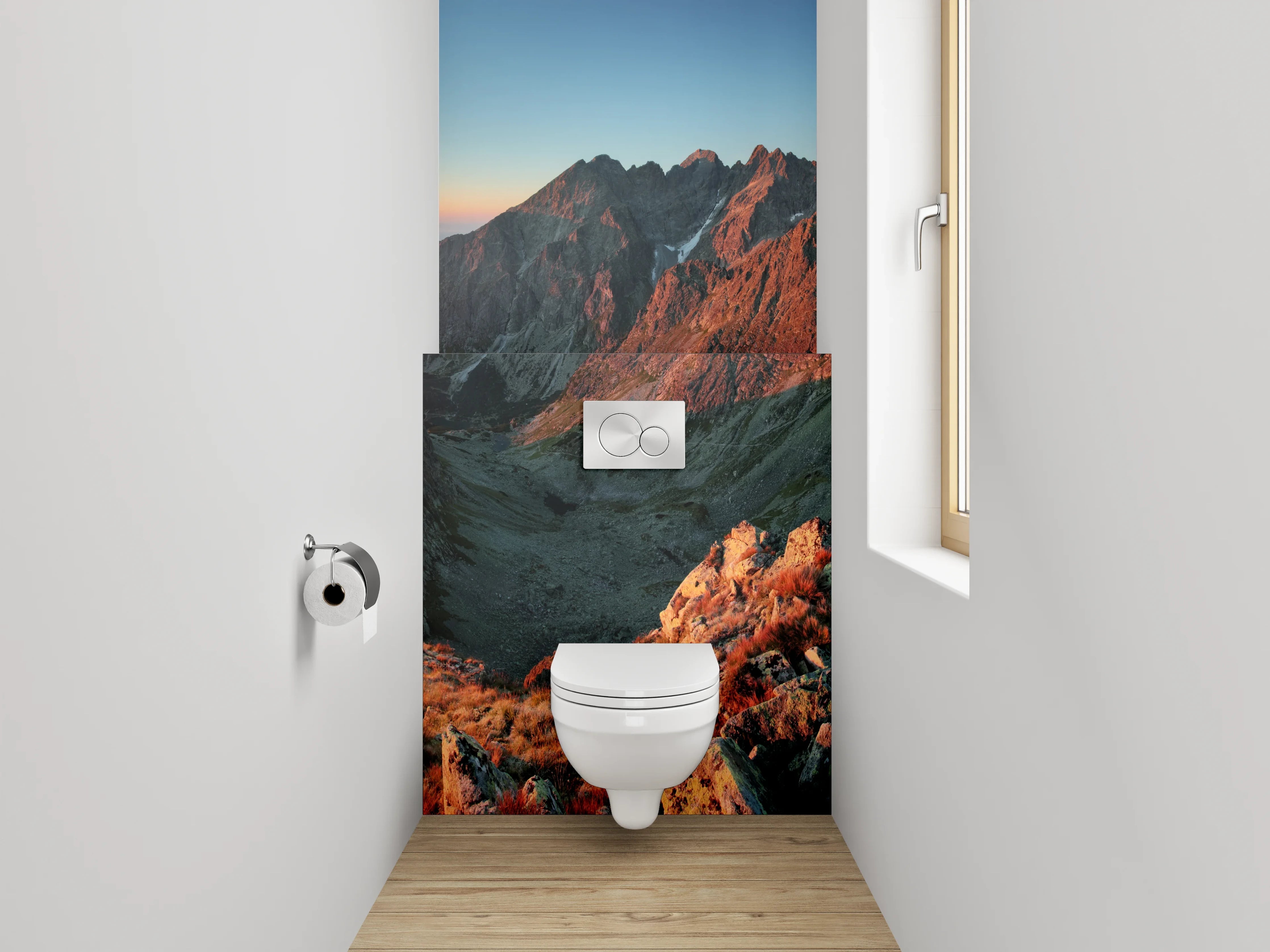 WC-Rückwand - Panorama Sonnenuntergang Berge Landschaft