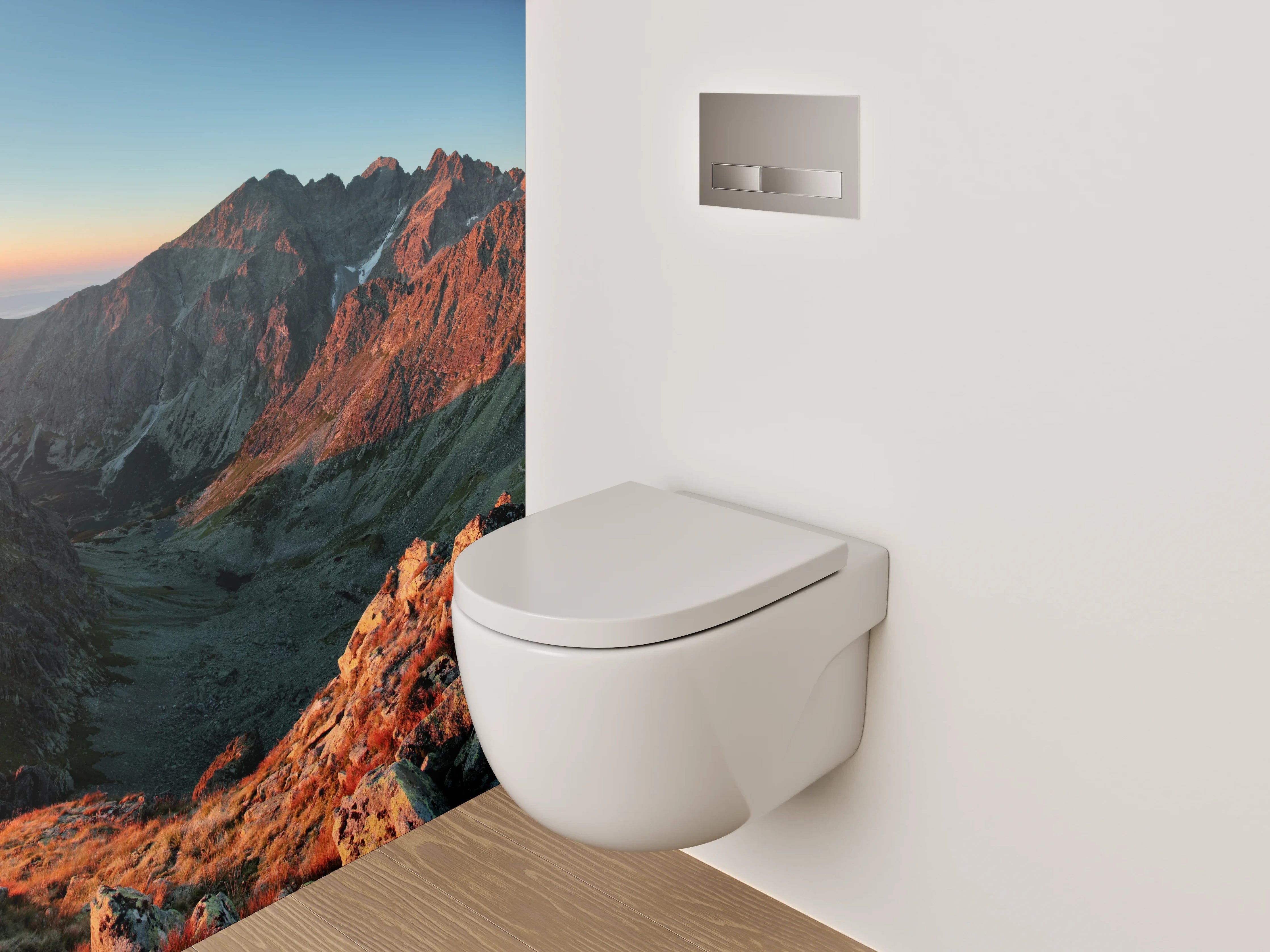 WC-Rückwand - Panorama Sonnenuntergang Berge Landschaft