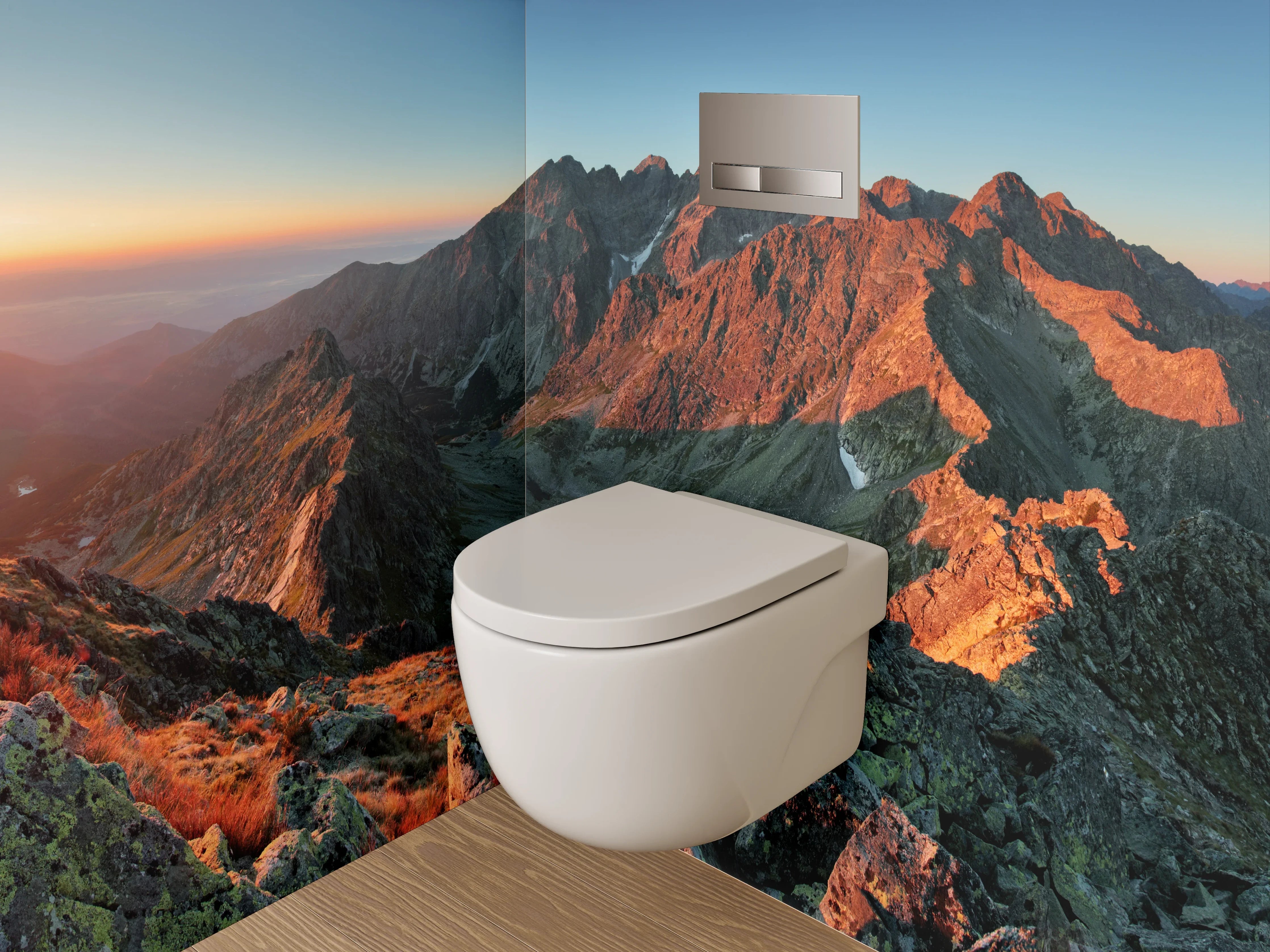 WC-Rückwand - Panorama Sonnenuntergang Berge Landschaft