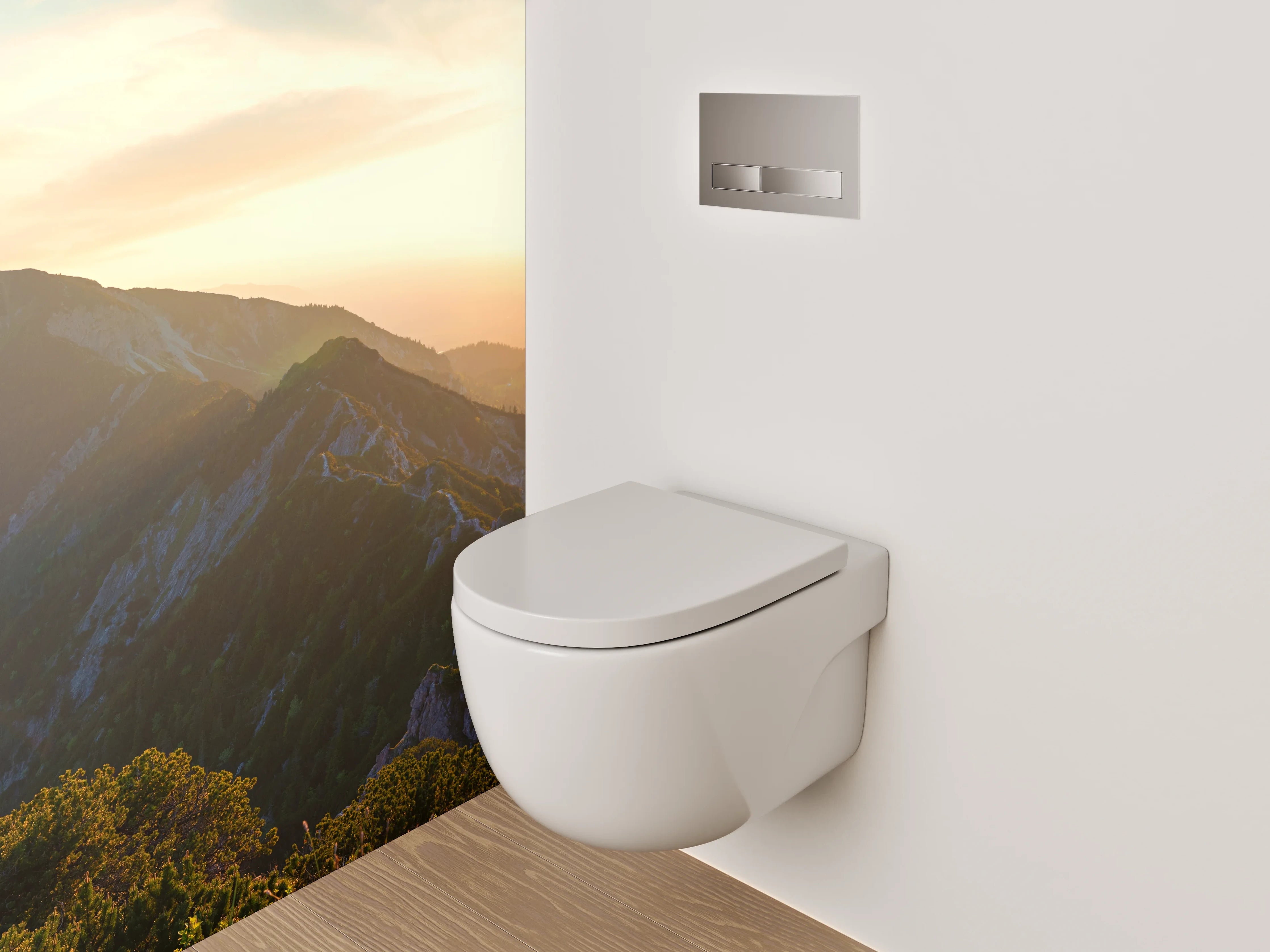 WC-Rückwand - Panorama Sonnenuntergang Gebirgslandschaft