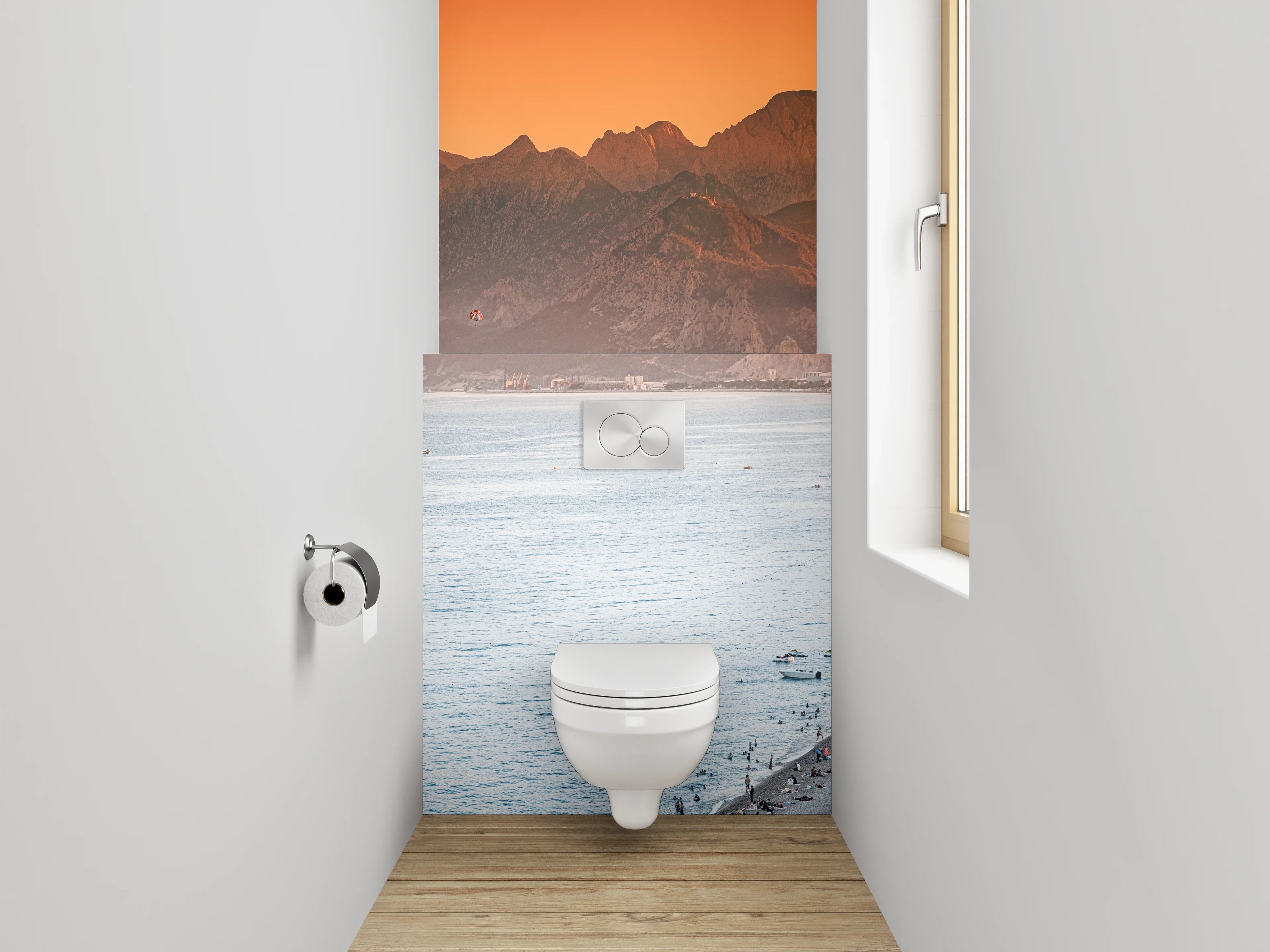 WC-Rückwand - Panorama Sonnenuntergang am Strand