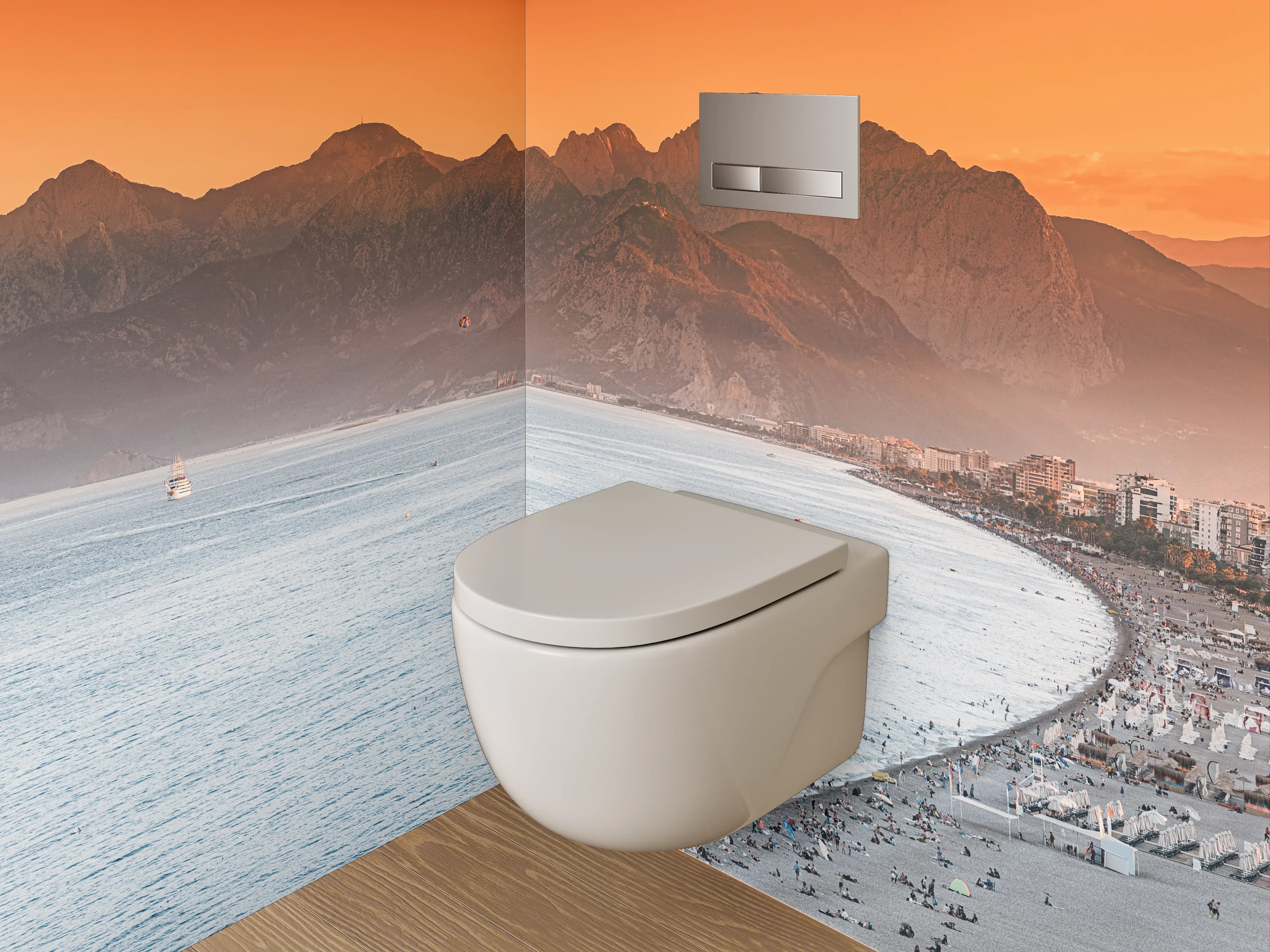 WC-Rückwand - Panorama Sonnenuntergang am Strand