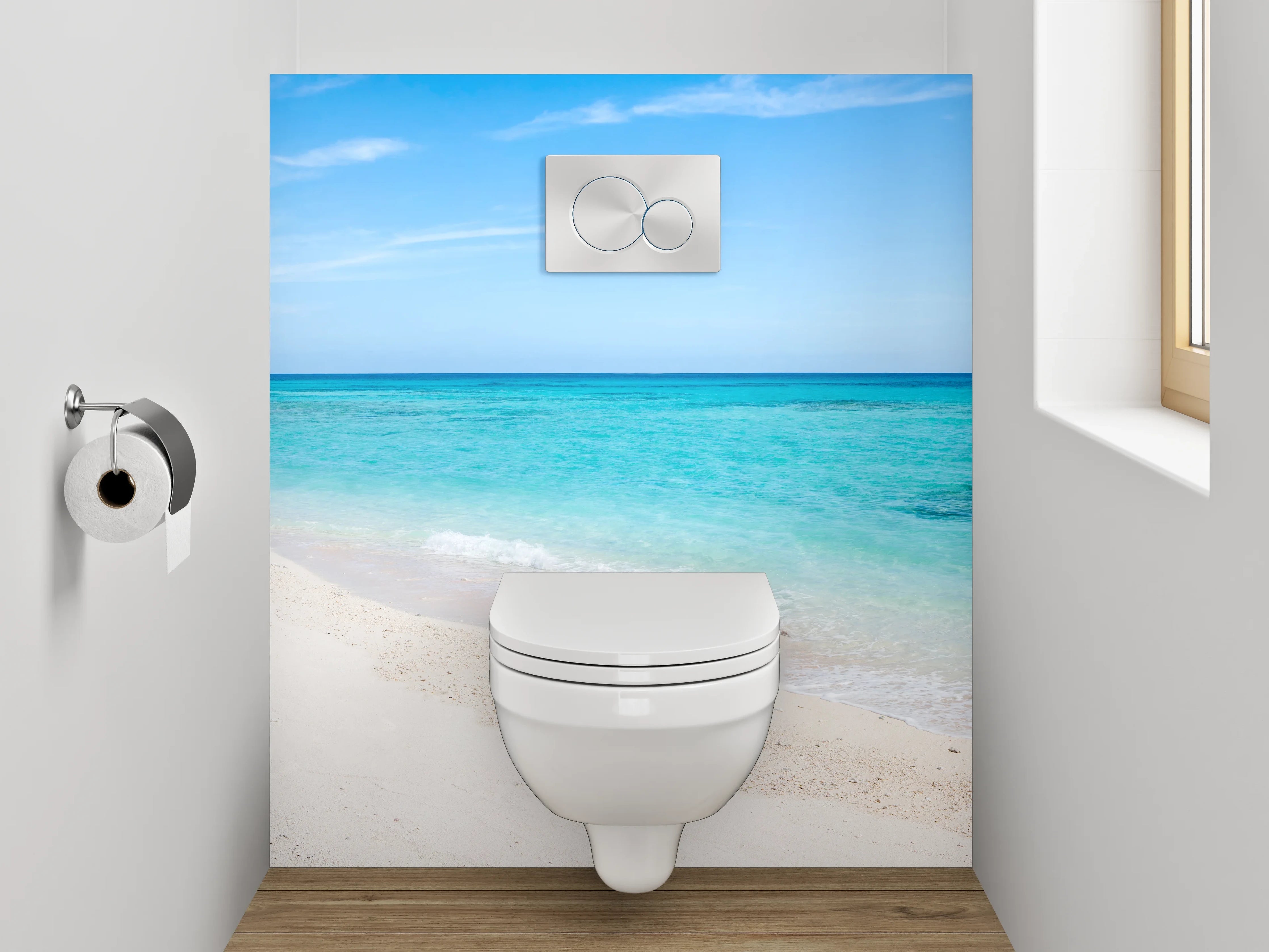 WC-Rückwand - Panorama-Strand: Türkisblaues Meer & weißer Sand