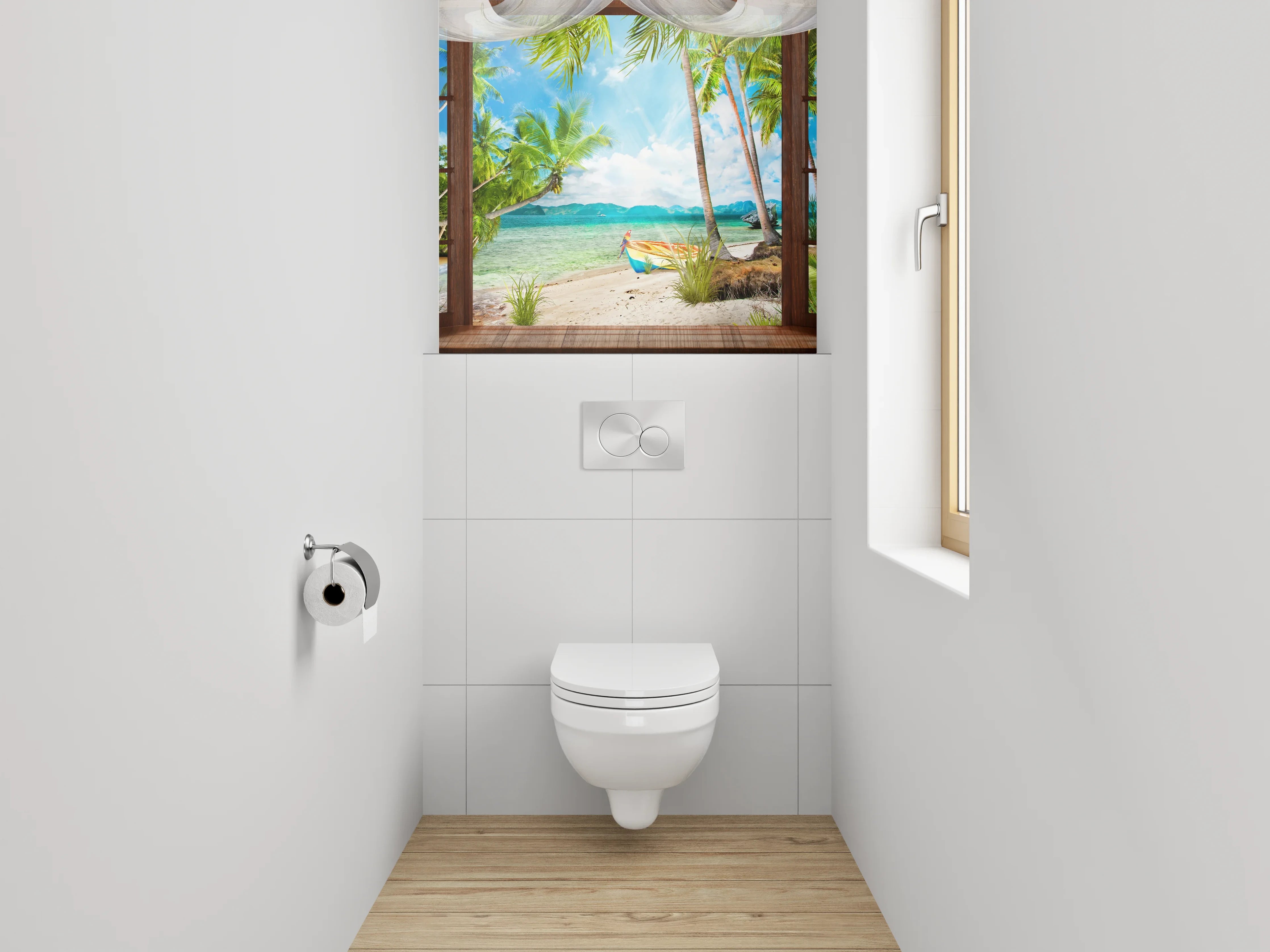 WC-Rückwand - Panorama Strandpalmen mit türkisblauem Meer