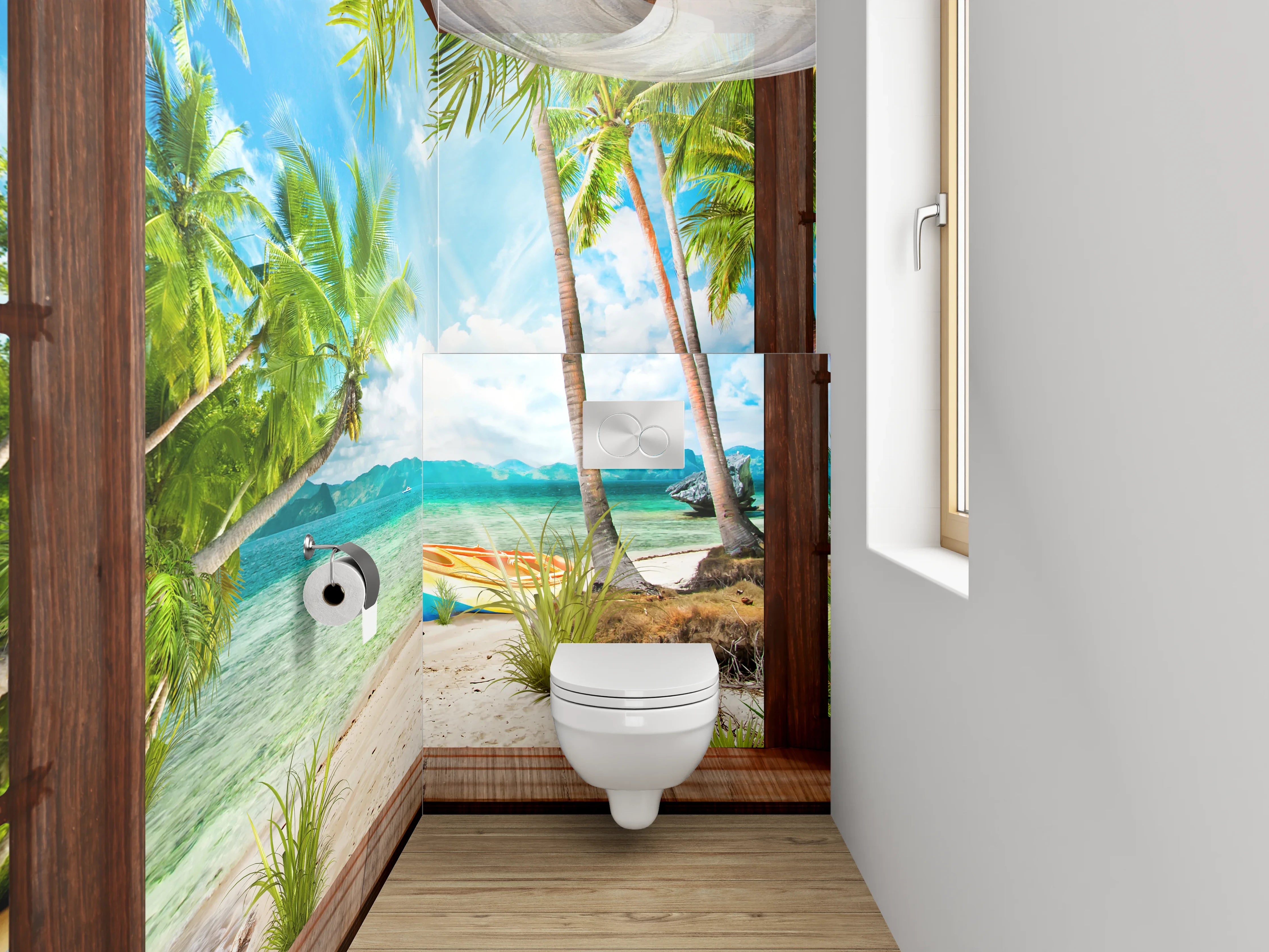 WC-Rückwand - Panorama Strandpalmen mit türkisblauem Meer