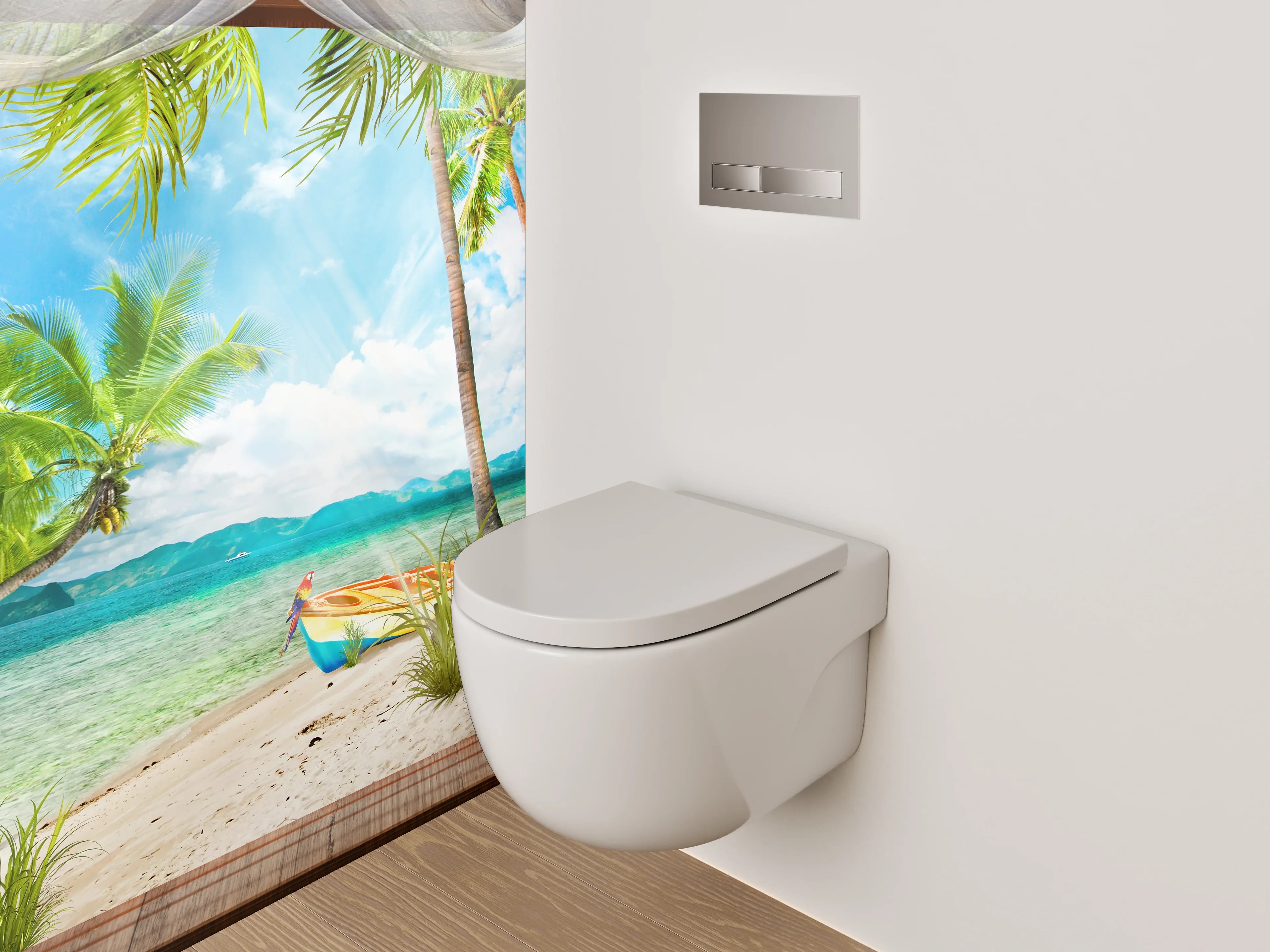 WC-Rückwand - Panorama Strandpalmen mit türkisblauem Meer