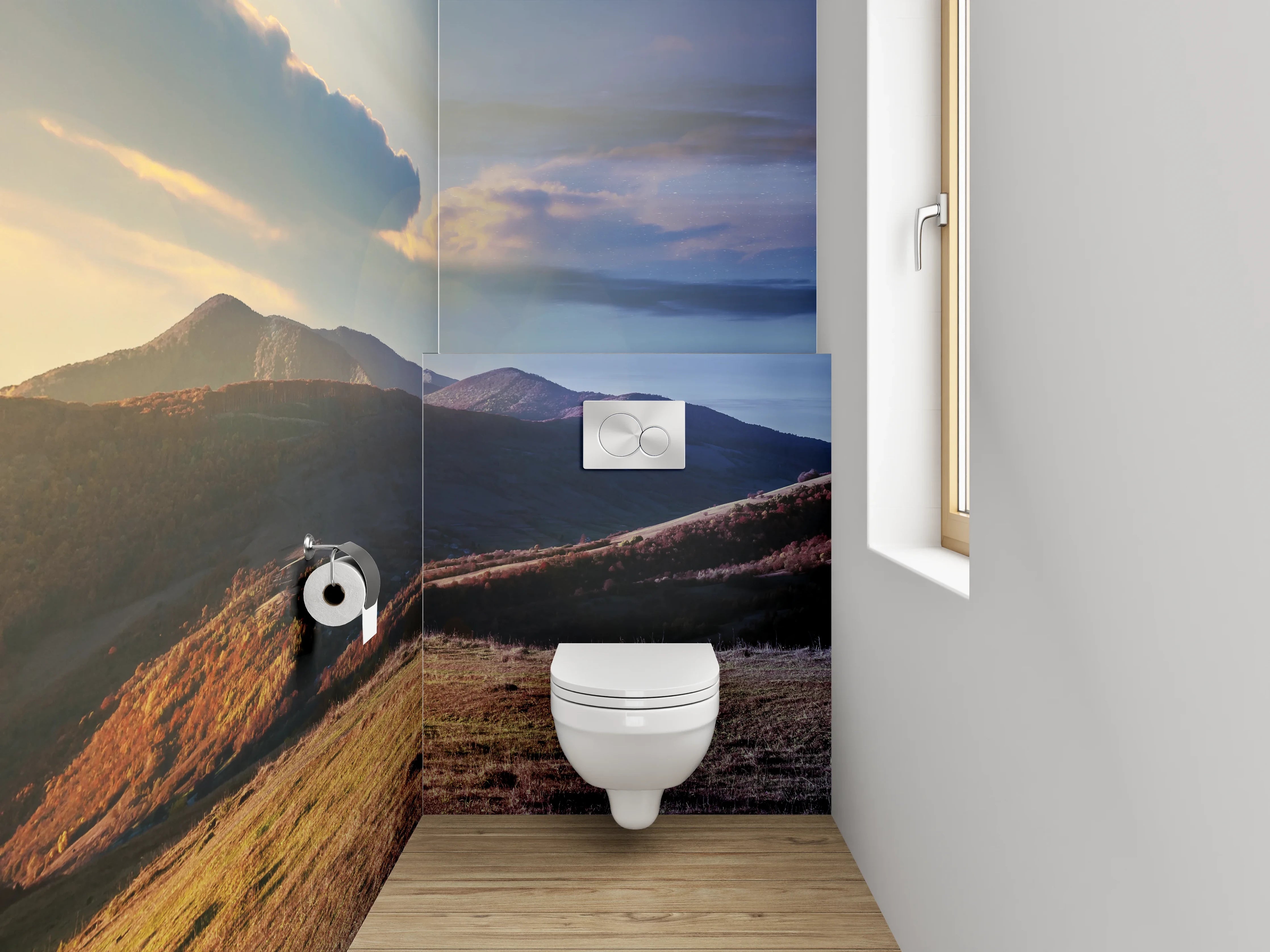 WC-Rückwand - Panorama Tag und Nacht Berge