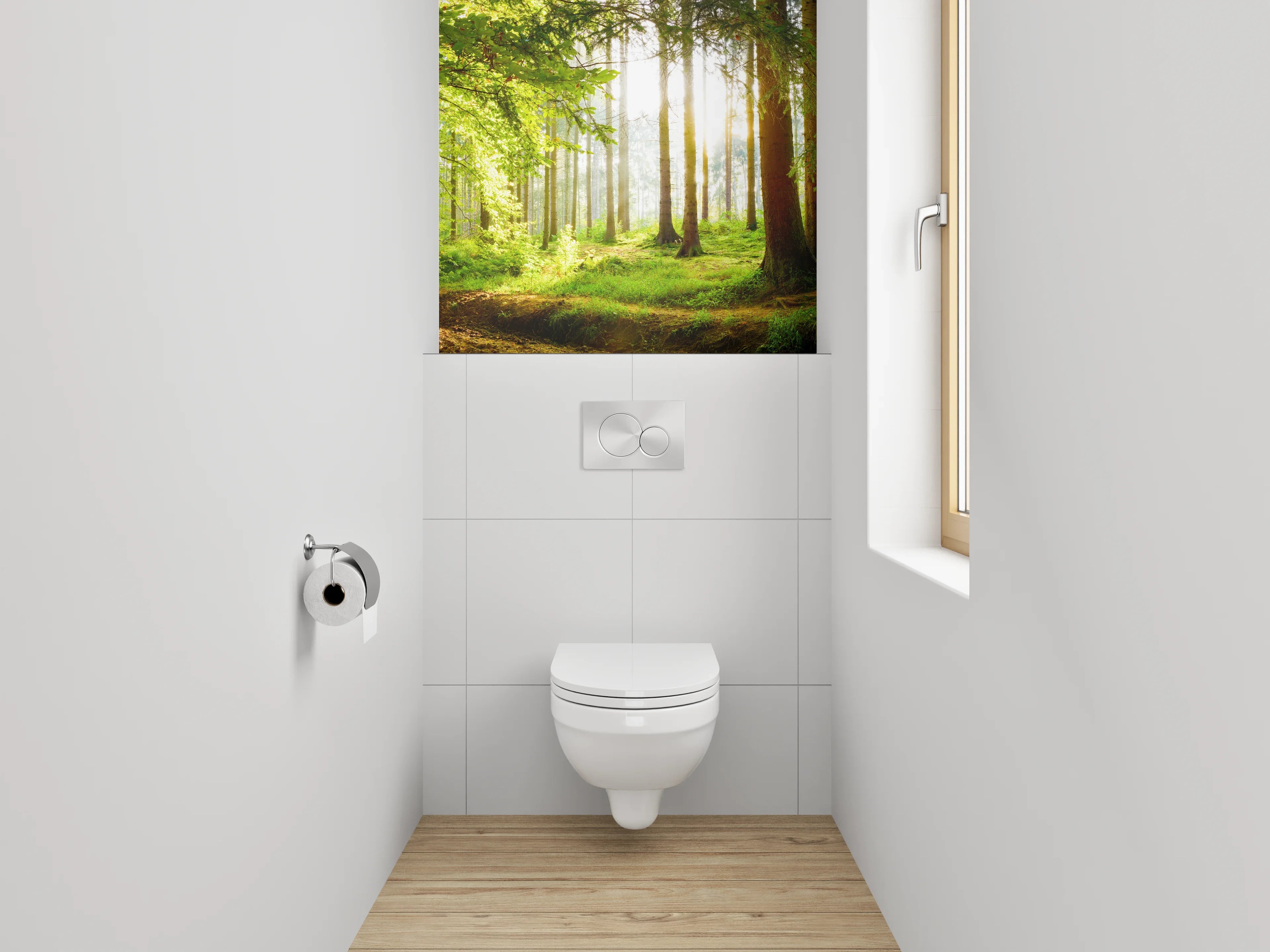 WC-Rückwand - Panorama Wald Sonnenstrahlen Frühling